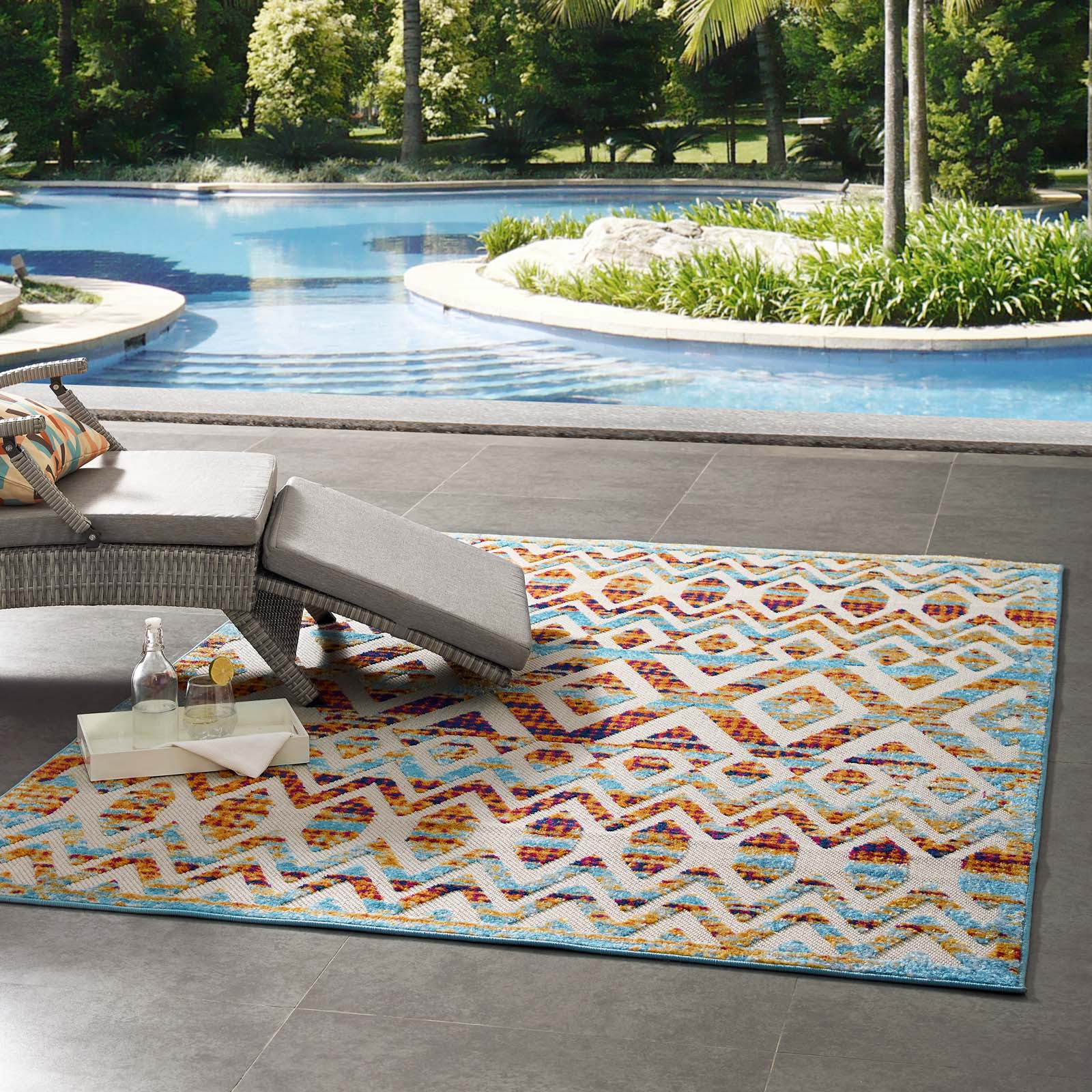 Modway Outdoor Rugs - Reflect Tamako Diamond and Chevron 5x8 Indoor/Outdoor Area Rug Multicolored