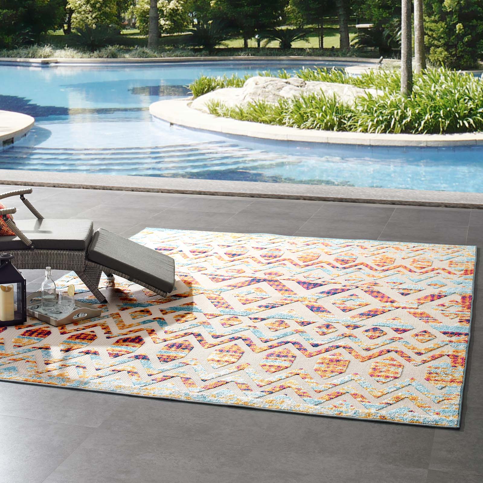 Modway Outdoor Rugs - Reflect Tamako Chevron Trellis 8'x10' Outdoor Area Rug Multicolor