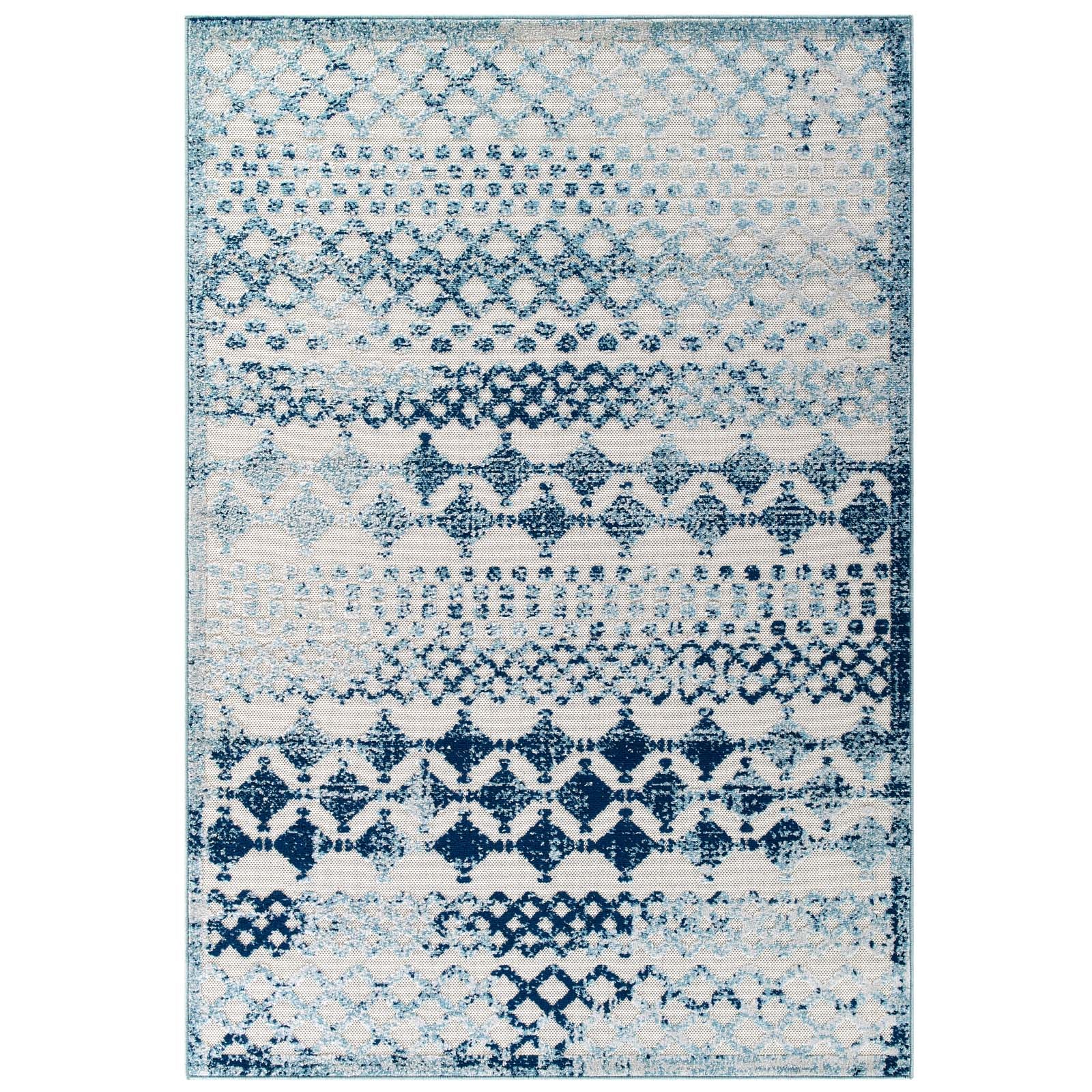 Modway Outdoor Rugs - Reflect Giada Abstract Trellis 5'x8' Outdoor Area Rug Ivory & Blue