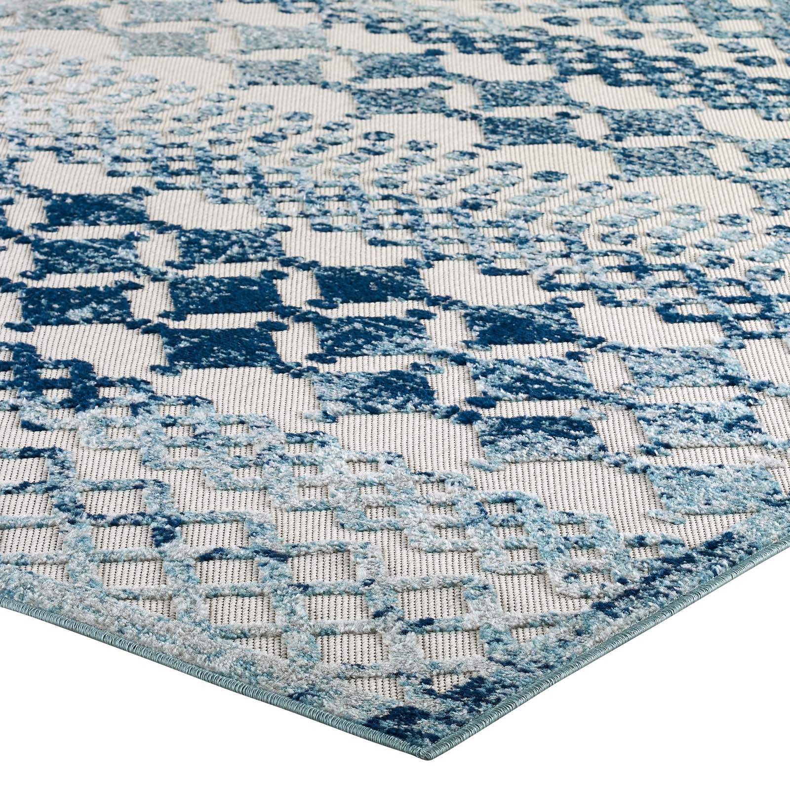 Modway Outdoor Rugs - Reflect Giada Abstract Trellis 5'x8' Outdoor Area Rug Ivory & Blue