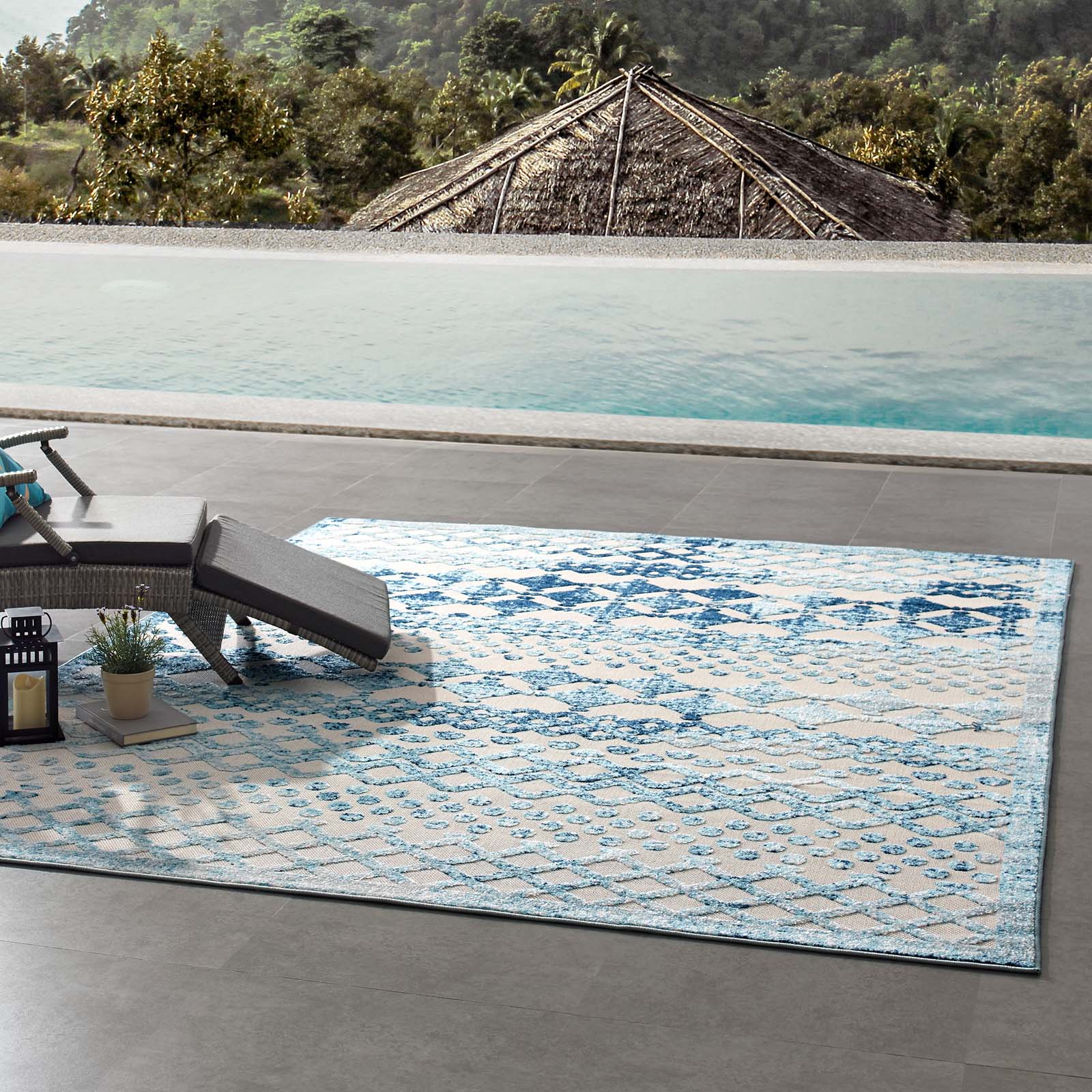 Modway Outdoor Rugs - Reflect Giada Abstract Trellis 8'x10' Outdoor Area Rug Ivory & Blue