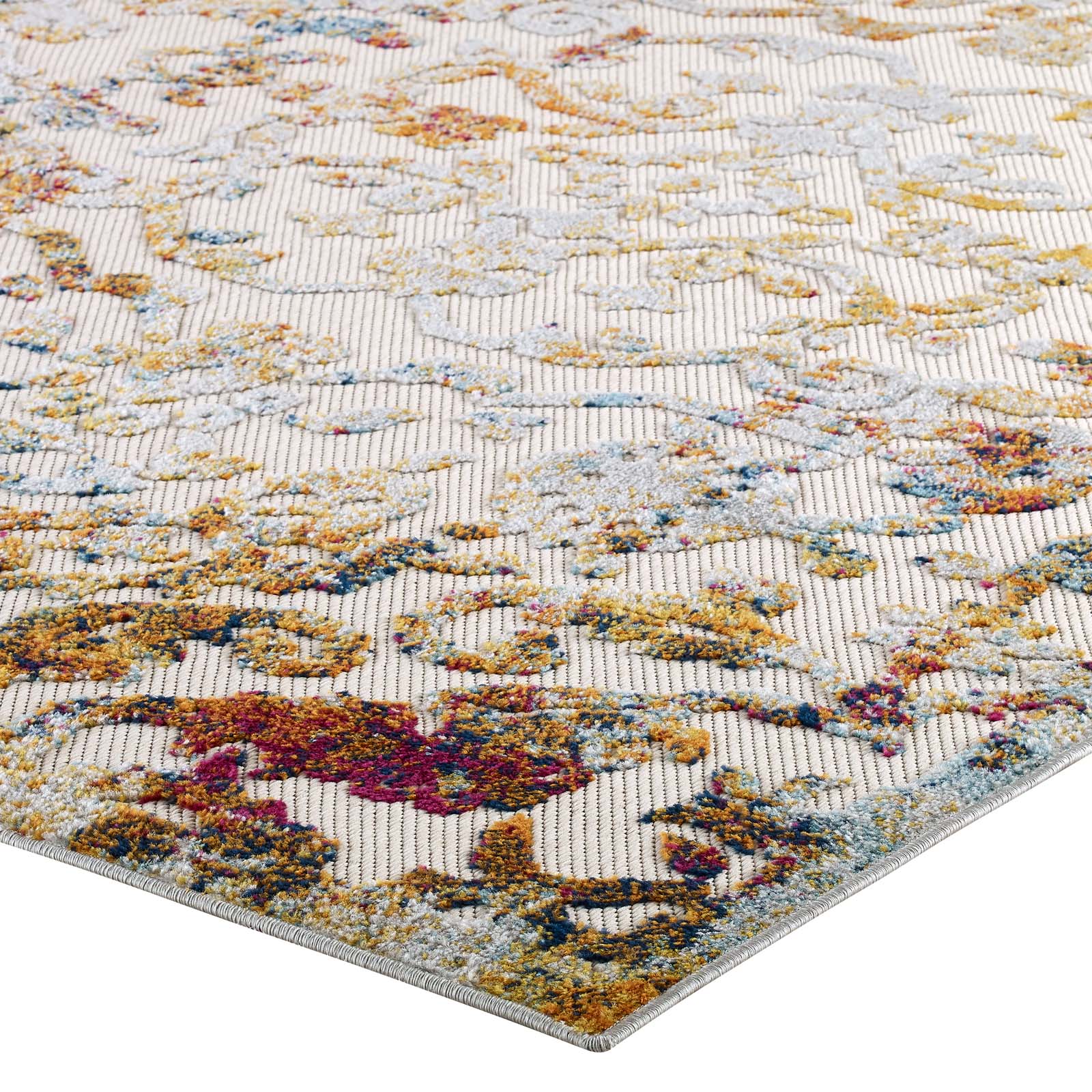 Modway Outdoor Rugs - Reflect Primrose Ornate Floral Lattice 5x8 Indoor/Outdoor Area Rug Multicolored