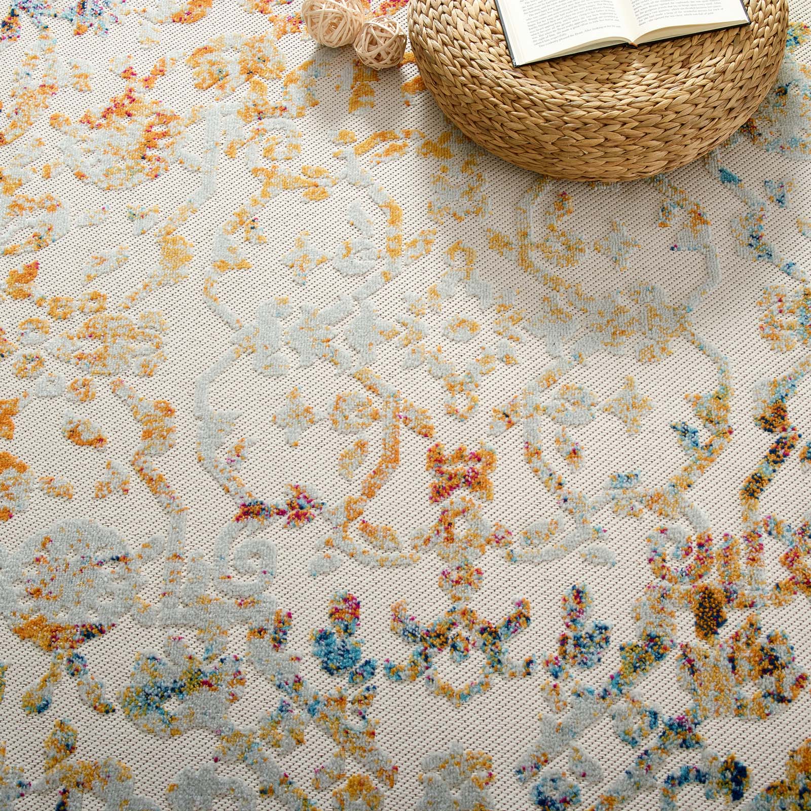 Modway Outdoor Rugs - Reflect Primrose Ornate Floral Lattice 5x8 Indoor/Outdoor Area Rug Multicolored