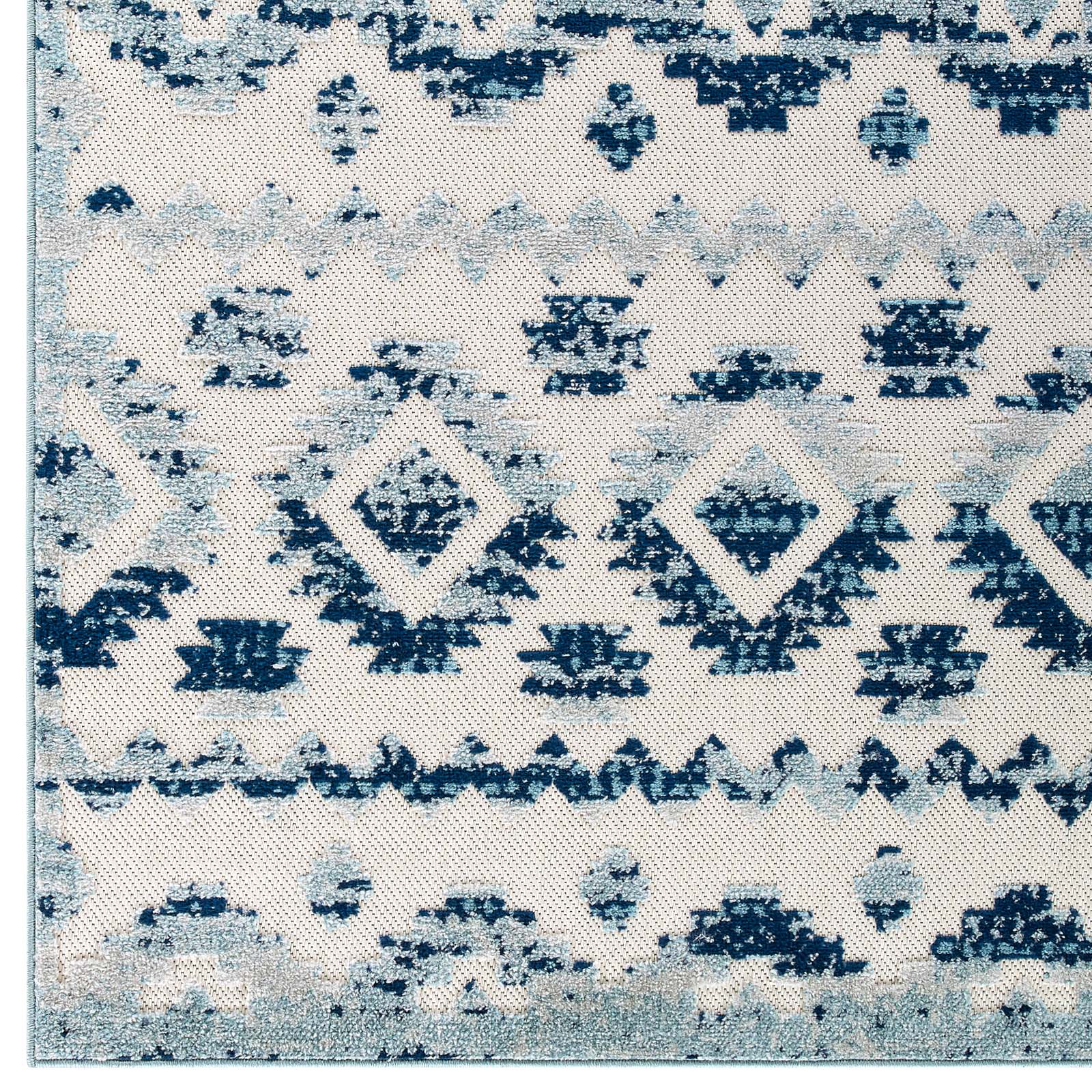 Modway Outdoor Rugs - Reflect Takara Abstract Diamond 8x10 Indoor and Outdoor Area Rug Ivory & Blue