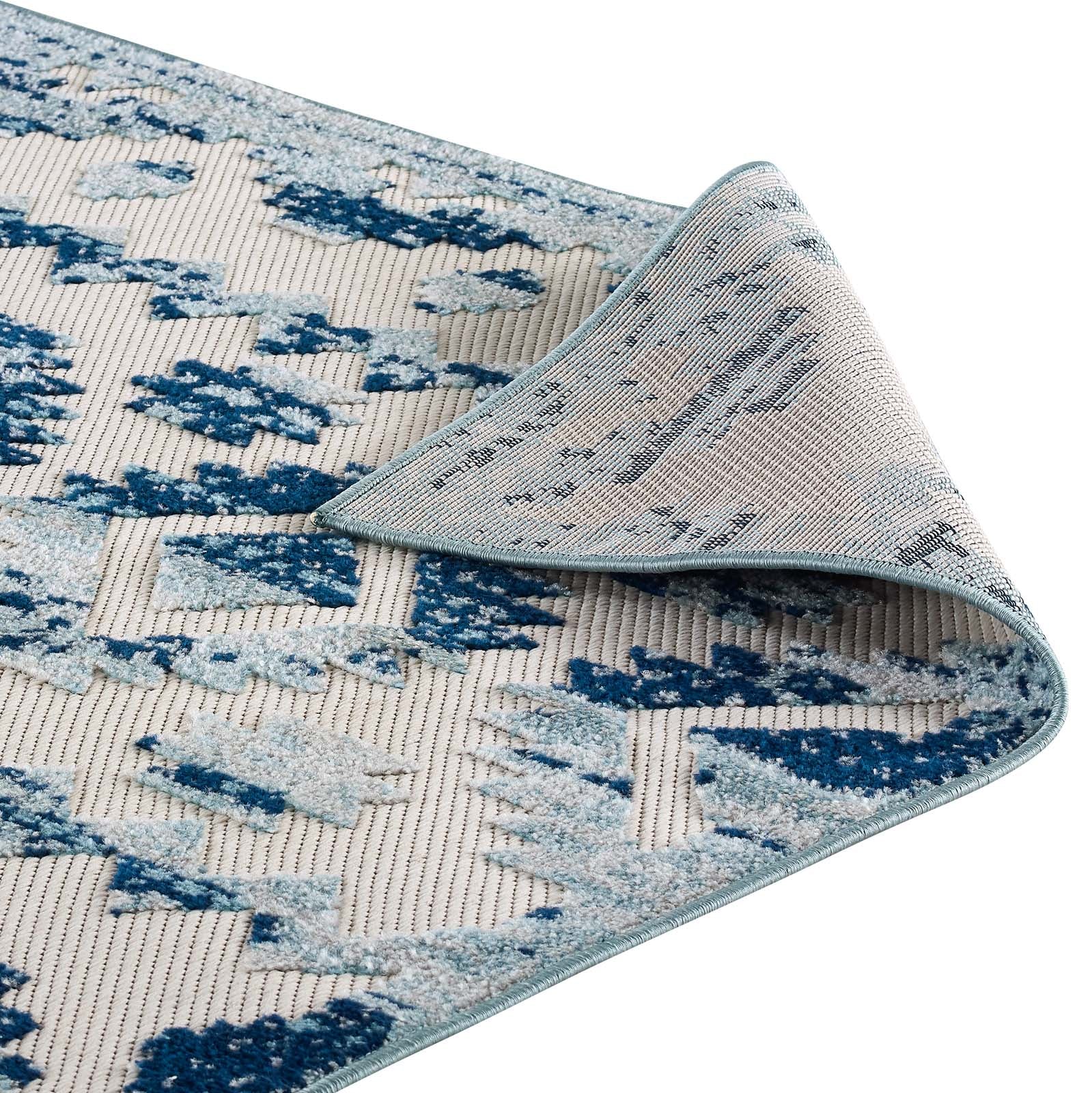 Modway Outdoor Rugs - Reflect Takara Abstract Diamond 8x10 Indoor and Outdoor Area Rug Ivory & Blue
