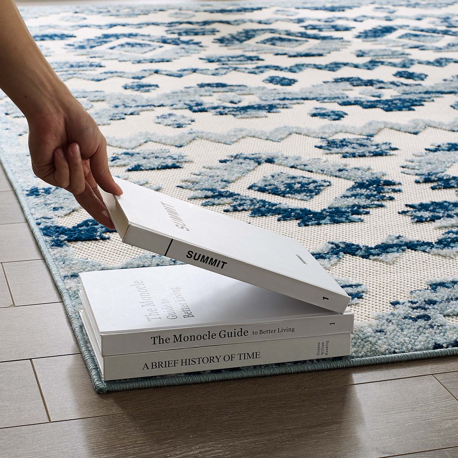 Modway Outdoor Rugs - Reflect Takara Abstract Diamond 8x10 Indoor and Outdoor Area Rug Ivory & Blue