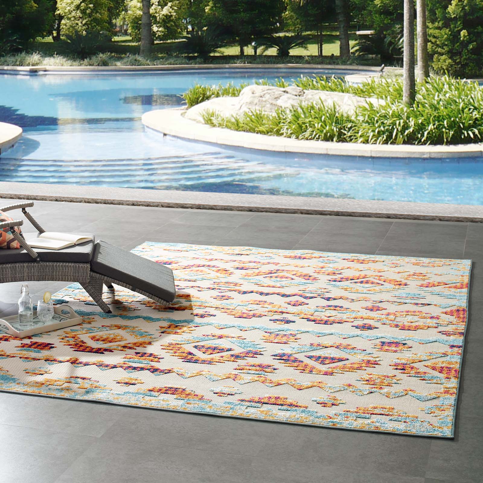 Modway Outdoor Rugs - Reflect Takara Abstract Diamond 8x10 Indoor and Outdoor Area Rug Multicolored