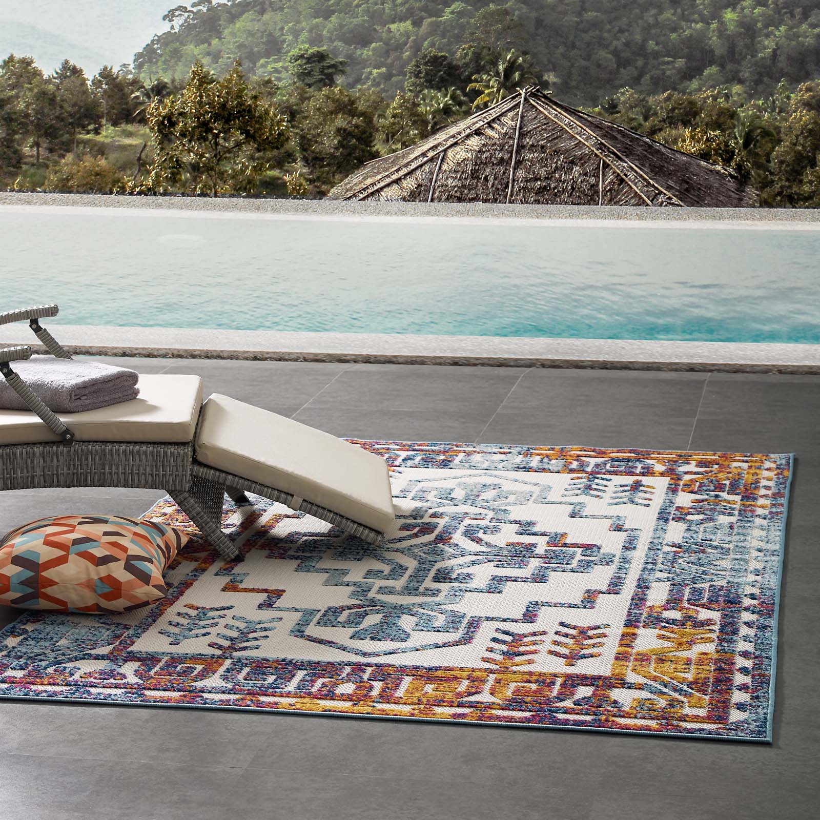 Modway Outdoor Rugs - Reflect Nyssa Distressed Aztec 5x8 Indoor/Outdoor Area Rug Multicolored