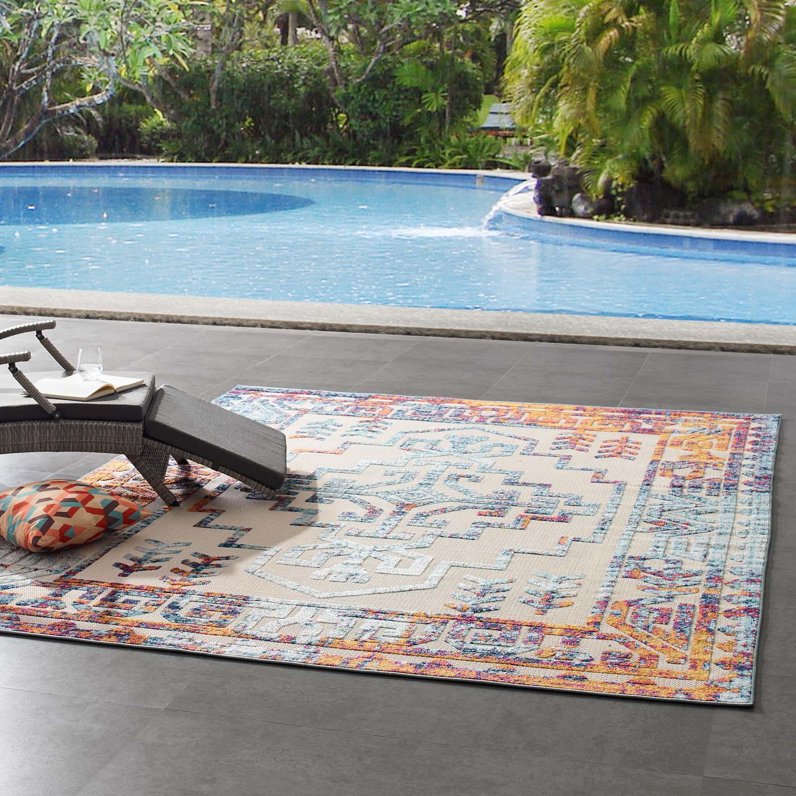 Modway Outdoor Rugs - Reflect Nyssa Distressed Geometric 8'x10' Outdoor Area Rug Multicolor