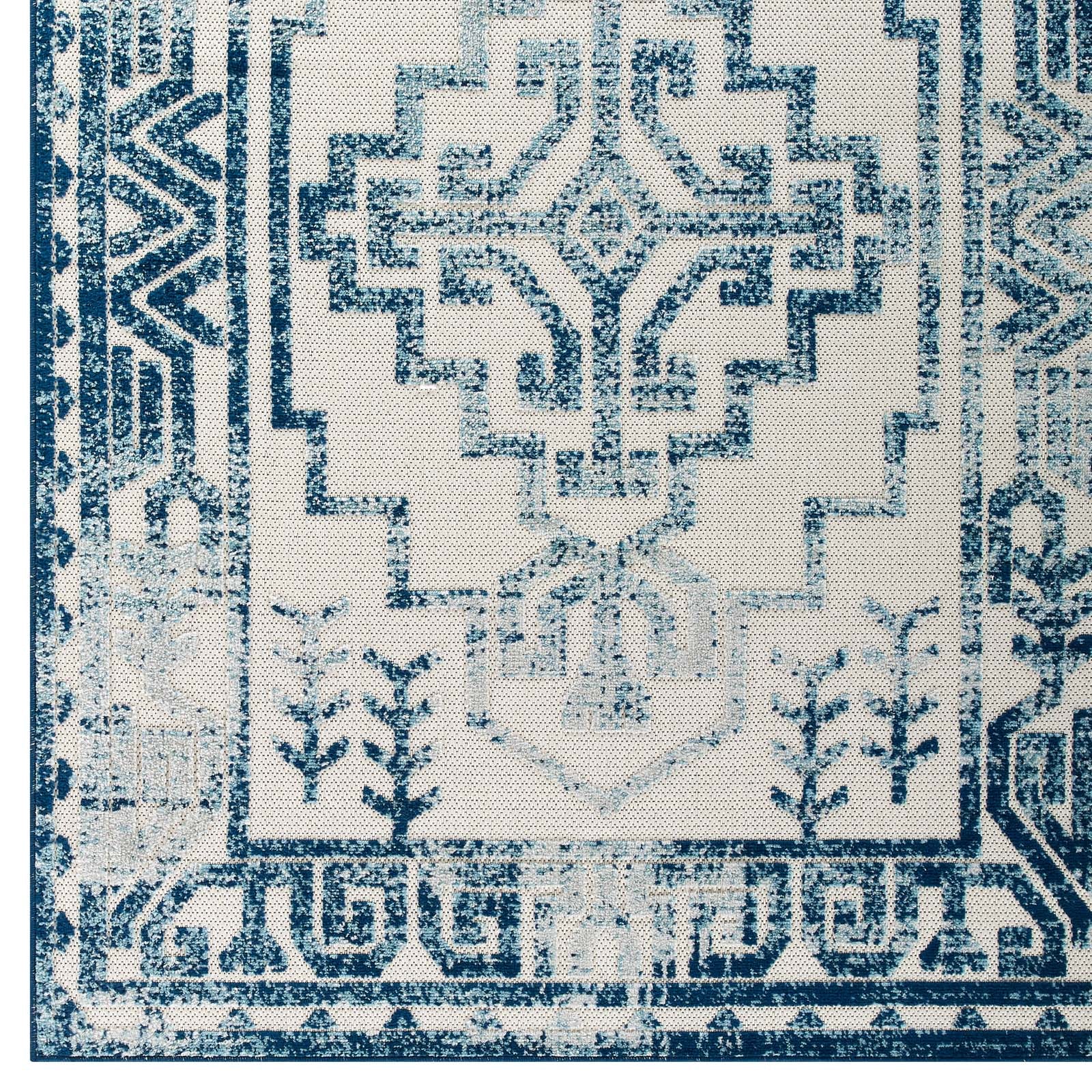 Modway Outdoor Rugs - Reflect Nyssa Distressed 8'x10' Outdoor Area Rug Ivory & Blue