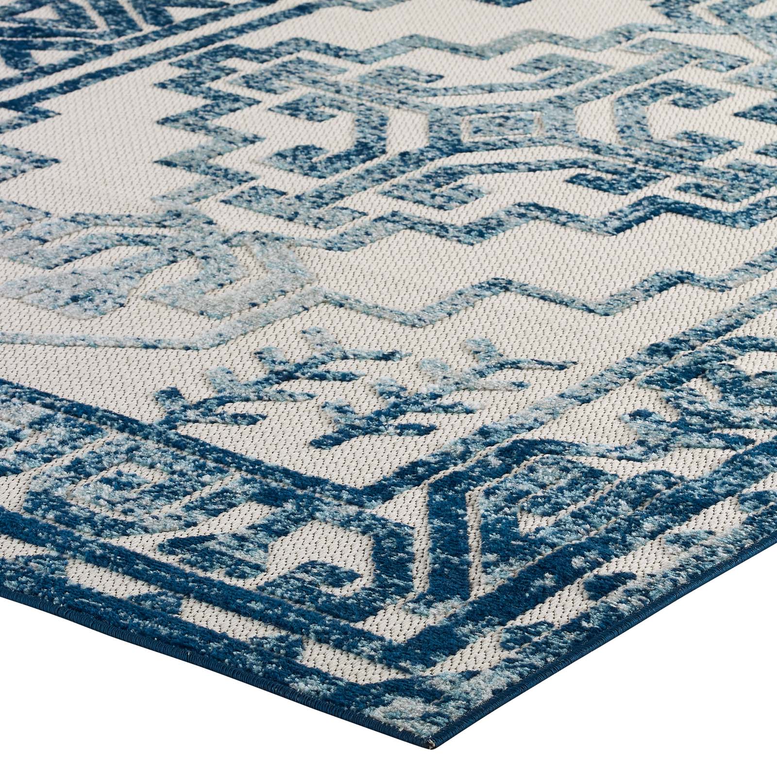 Modway Outdoor Rugs - Reflect Nyssa Distressed 8'x10' Outdoor Area Rug Ivory & Blue