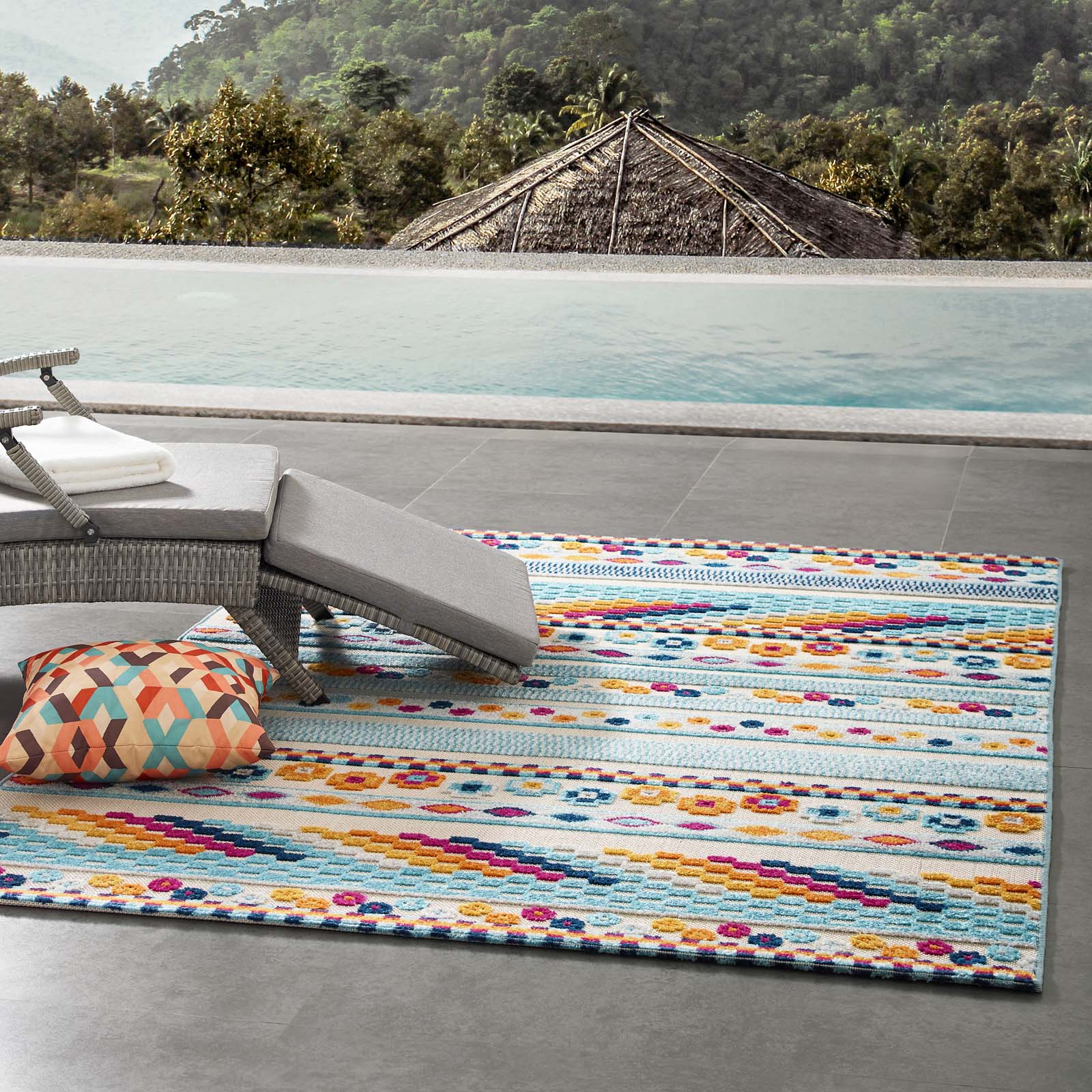 Modway Outdoor Rugs - Reflect Cadhla Vintage Abstract 5'x8' Outdoor Area Rug Multicolor