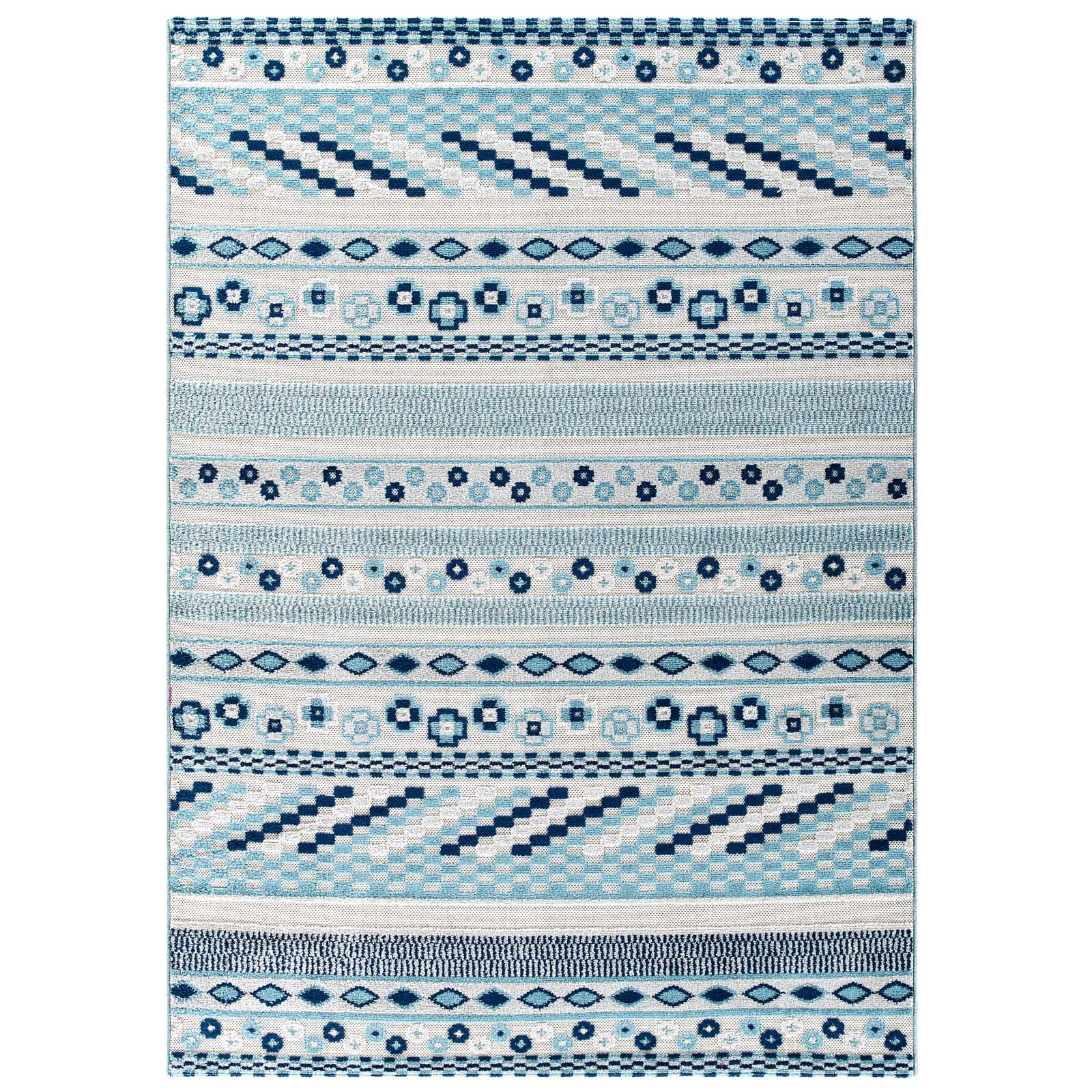 Modway Outdoor Rugs - Reflect Cadhla Vintage Abstract 5'x8' Outdoor Area Rug Ivory & Blue