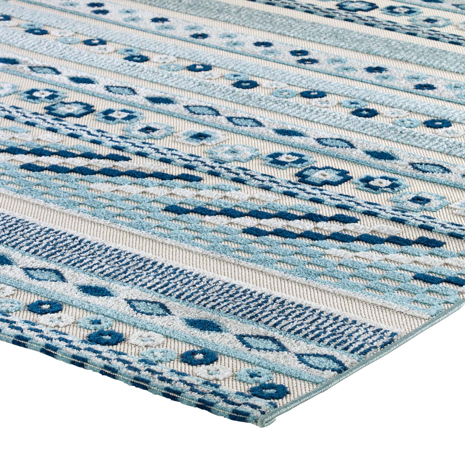 Modway Outdoor Rugs - Reflect Cadhla Geometric Lattice 8x10 Indoor and Outdoor Area Rug Ivory & Blue