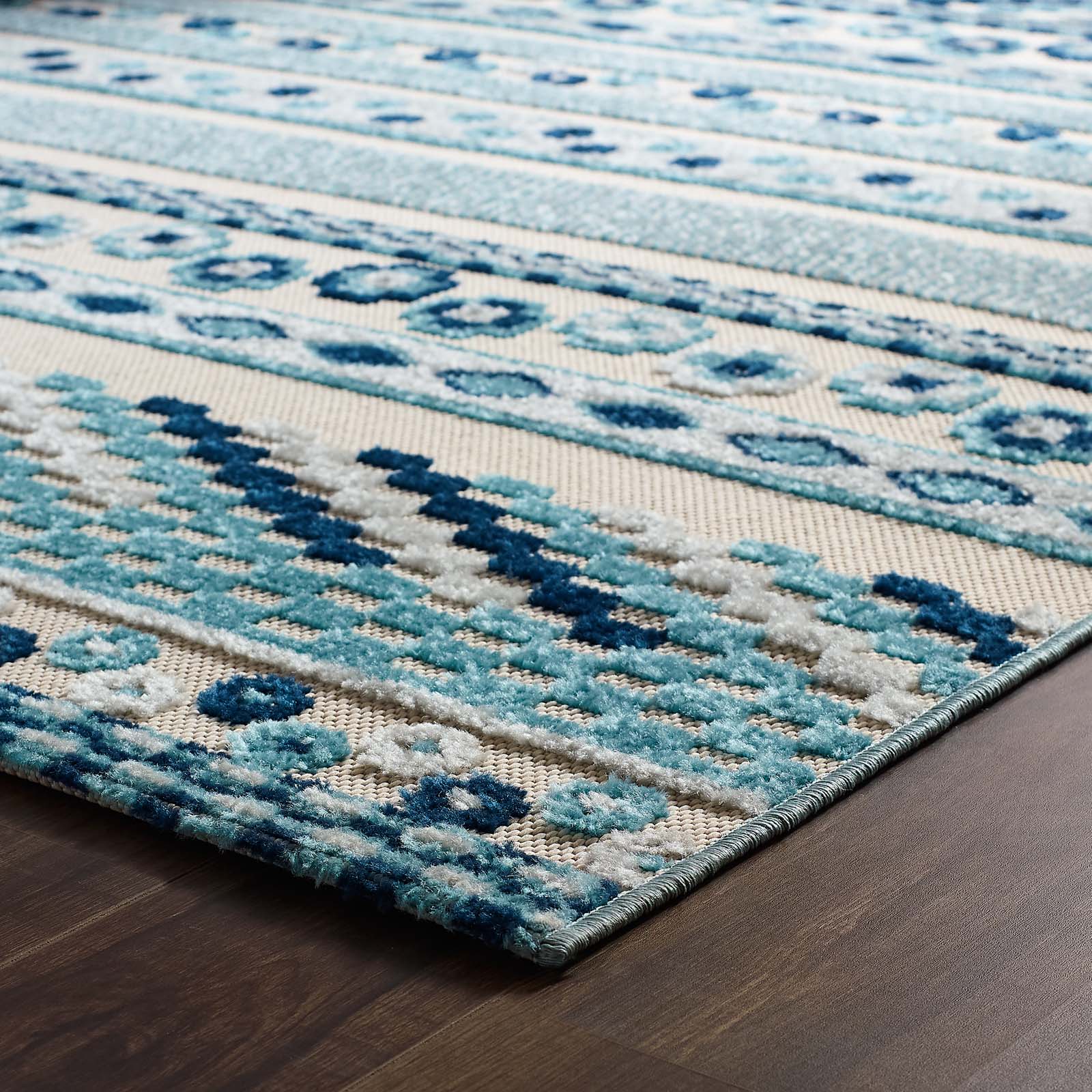 Modway Outdoor Rugs - Reflect Cadhla Geometric Lattice 8x10 Indoor and Outdoor Area Rug Ivory & Blue