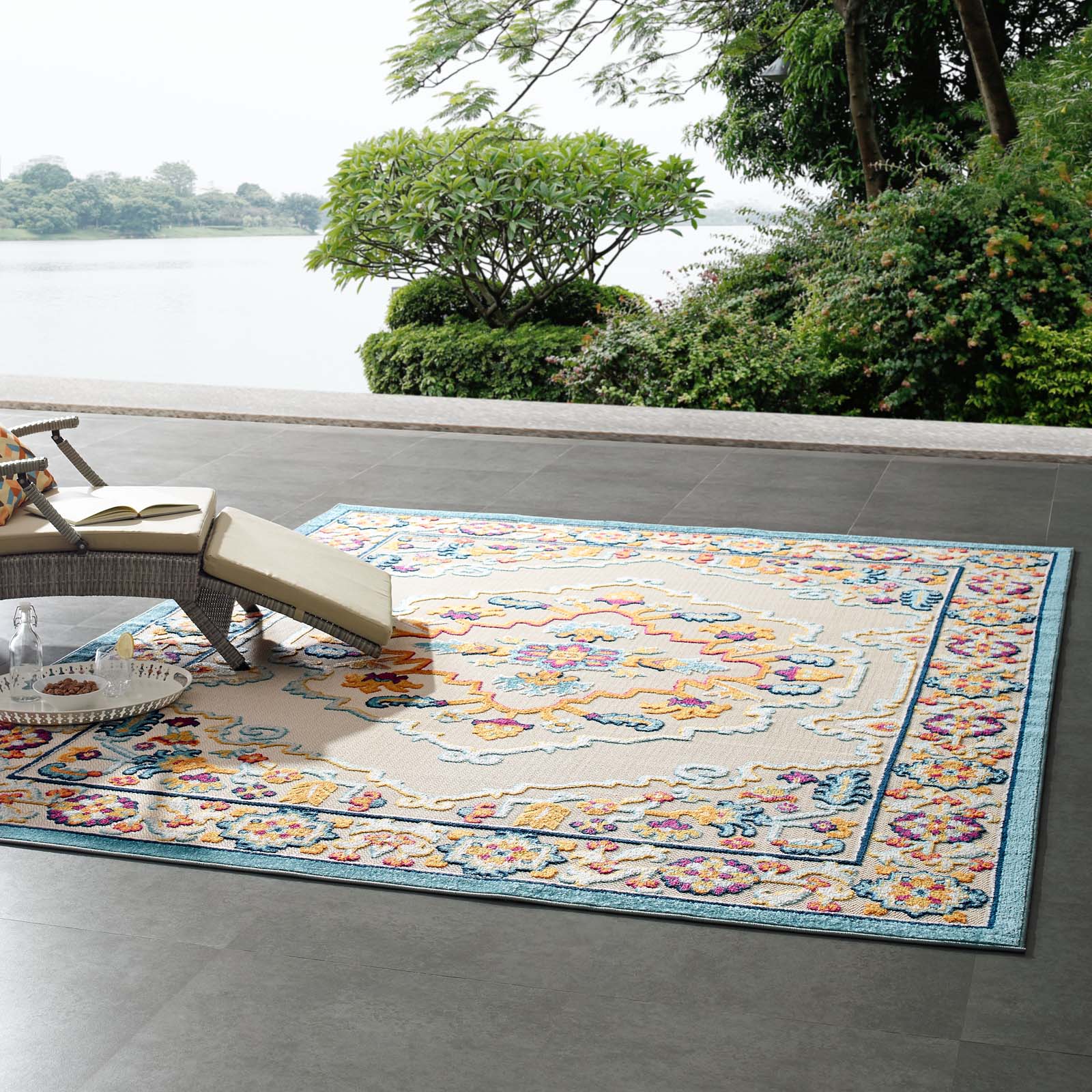 Modway Outdoor Rugs - Reflect Ansel Persian Medallion 8x10 Indoor and Outdoor Area Rug Multicolored