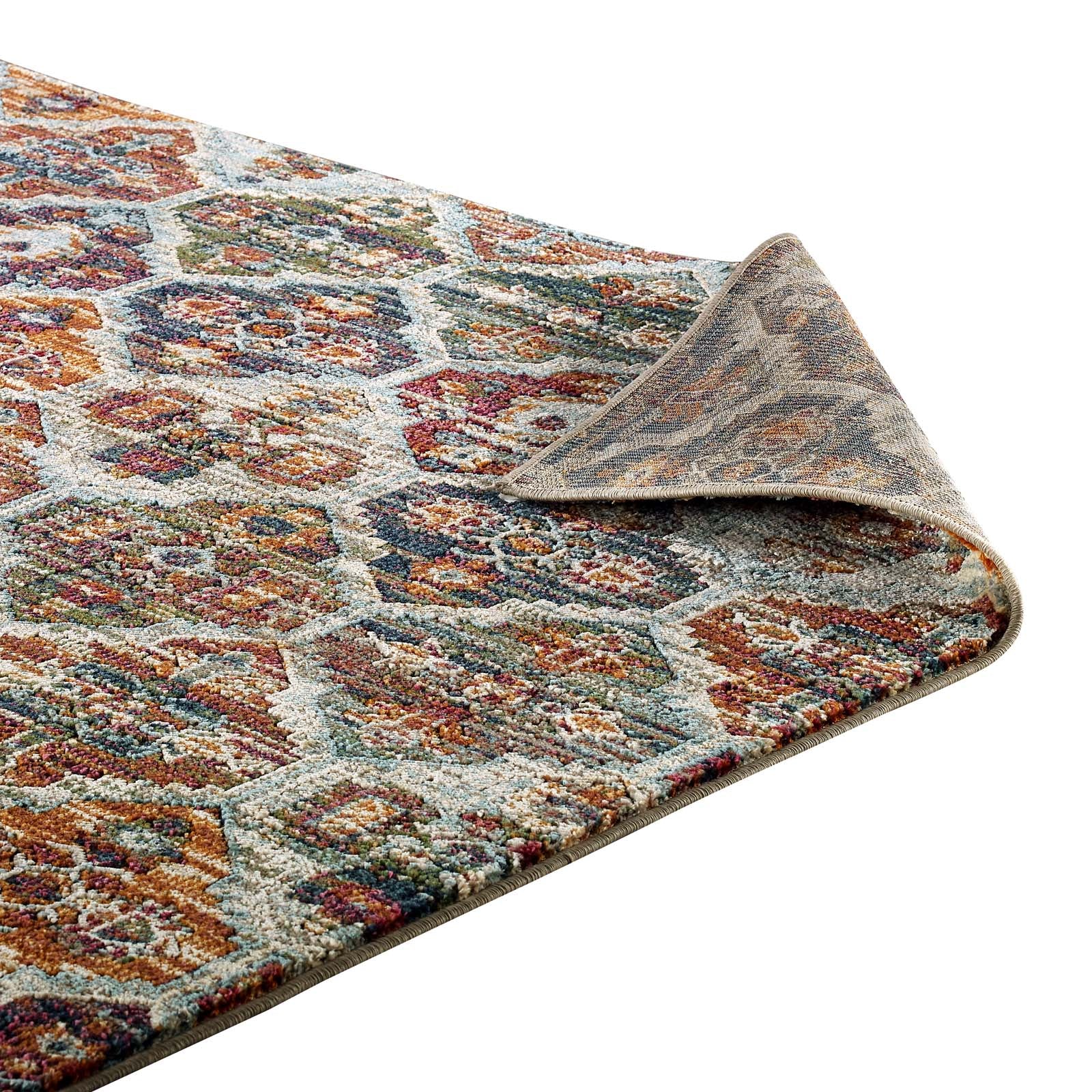 Modway Indoor Rugs - Tribute Azalea Distressed Vintage Floral Lattice 8x10 Area Rug Multicolored
