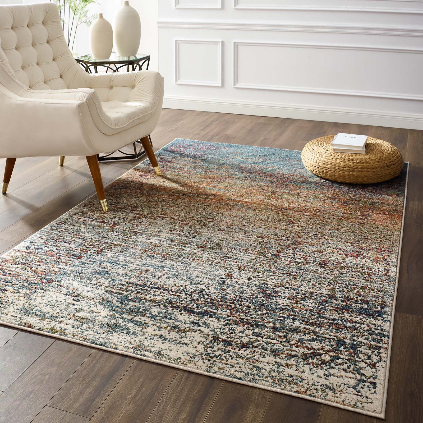 Modway Indoor Rugs - Tribute Jacinda Rustic Distressed Vintage Lattice 5x8 Area Rug Multicolored