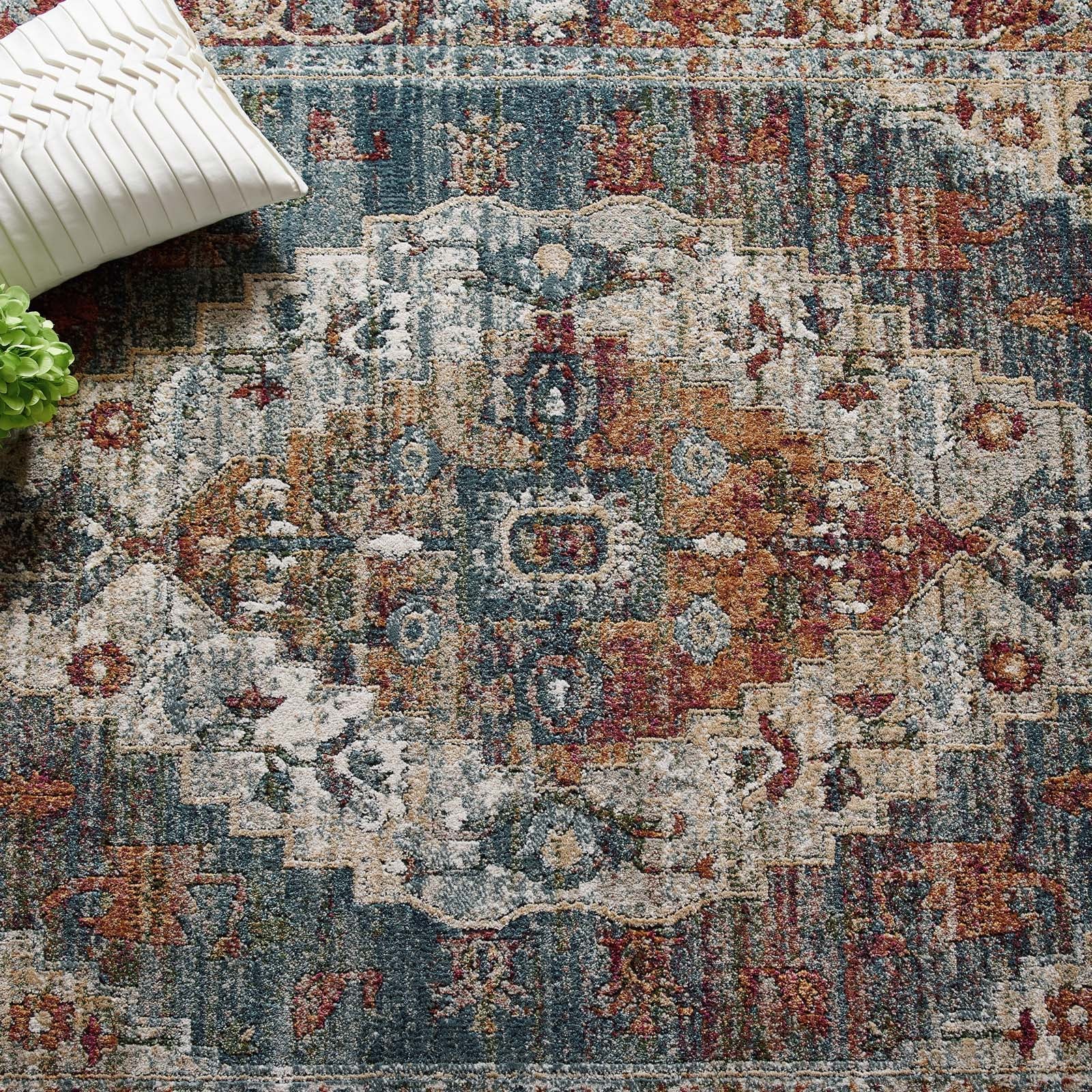 Modway Indoor Rugs - Tribute Camellia Distressed Persian Medallion 5x8 Area Rug Multicolored