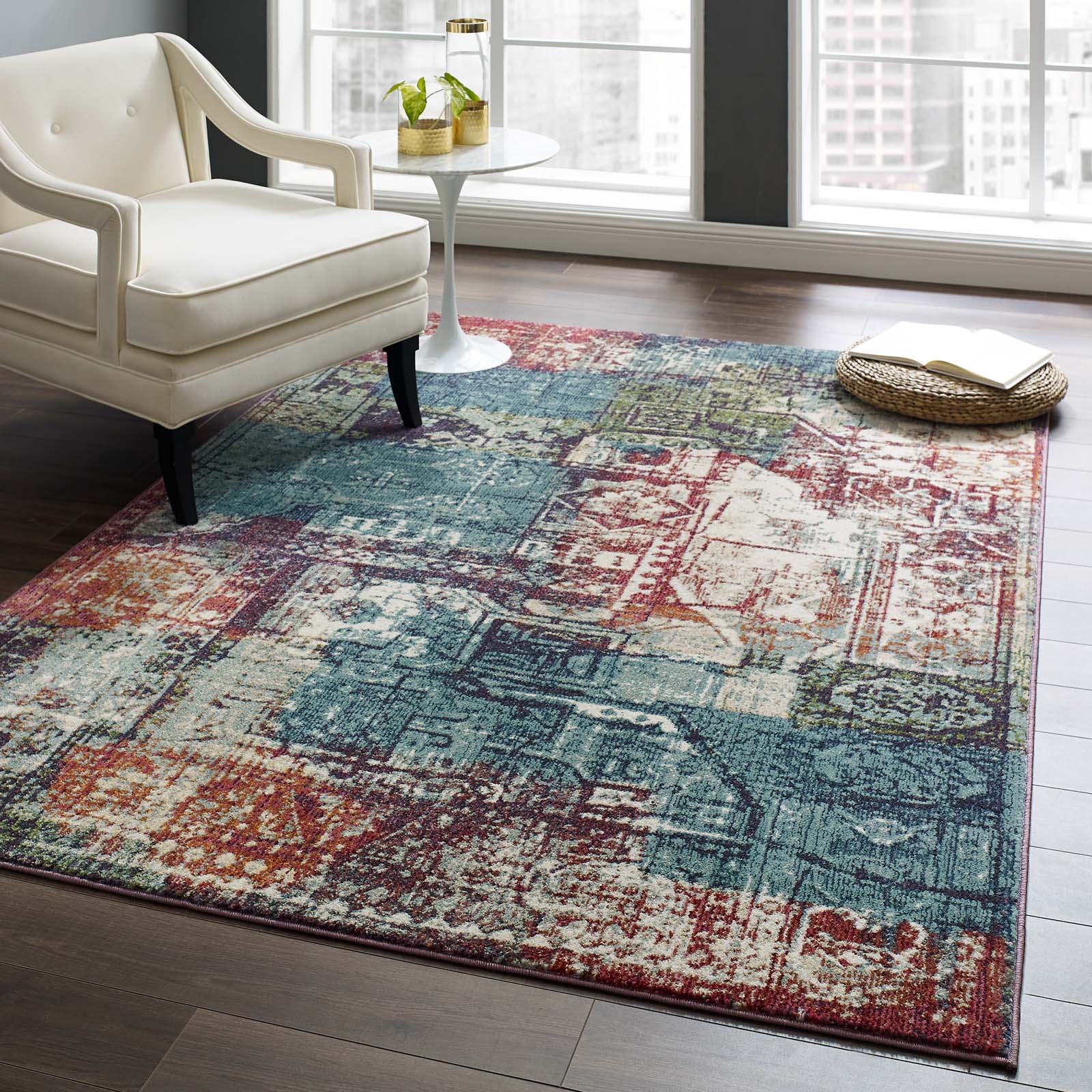 Modway Indoor Rugs - Tribute Elowen Contemporary Modern Vintage Mosaic 5x8 Area Rug Multicolored