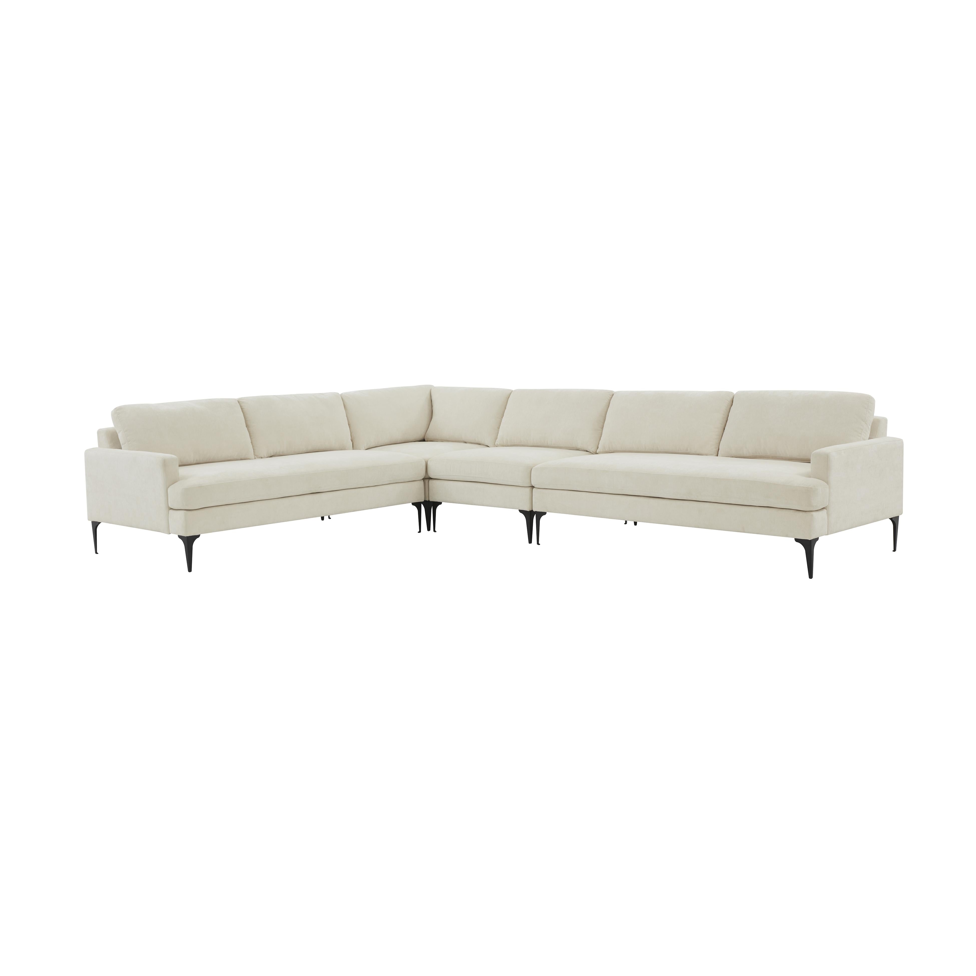 Tov Furniture Sectionals - Serena Cream Velvet Large L-Sectional with Black Legs