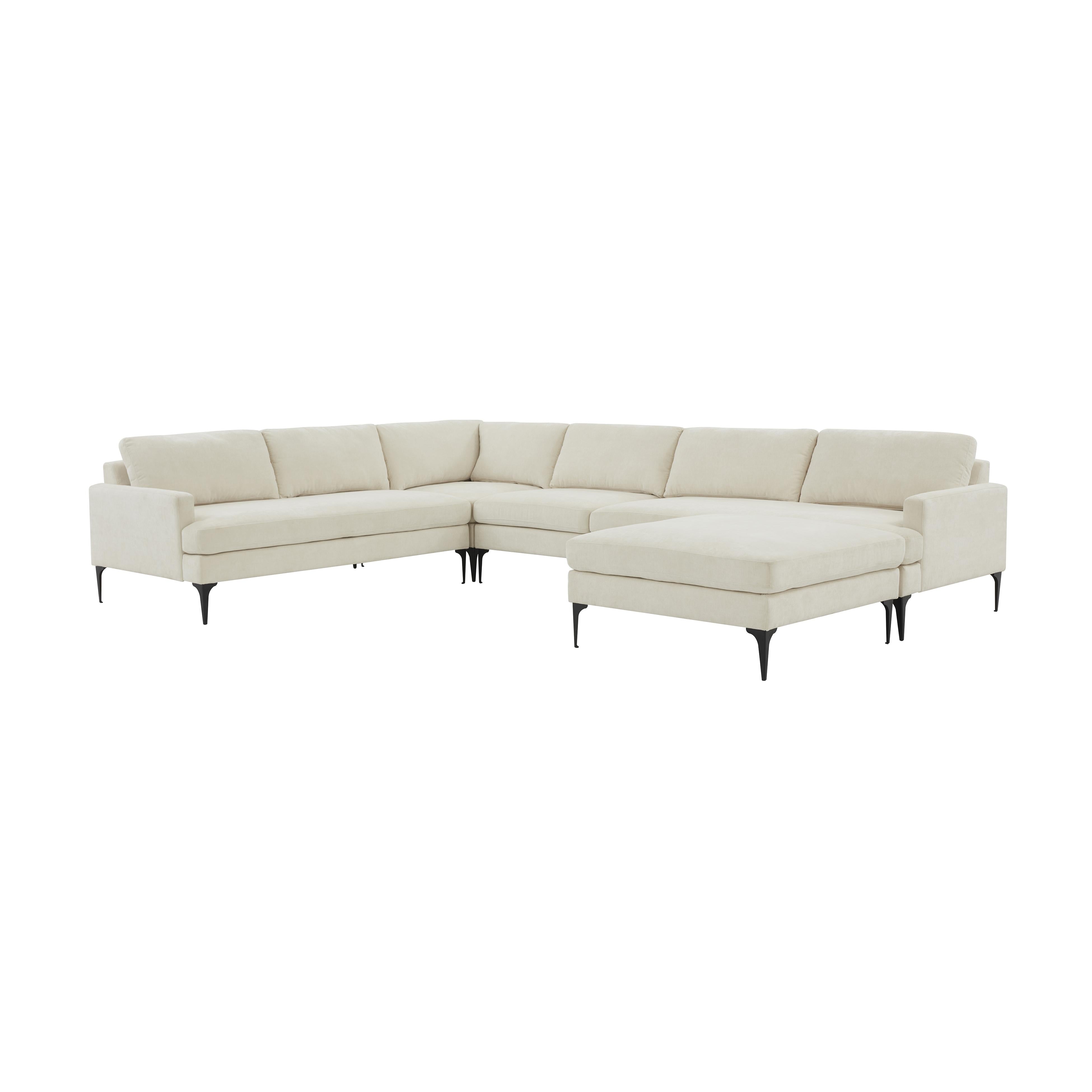 Tov Furniture Sectionals - Serena Cream Velvet Large Chaise Sectional with Black Legs