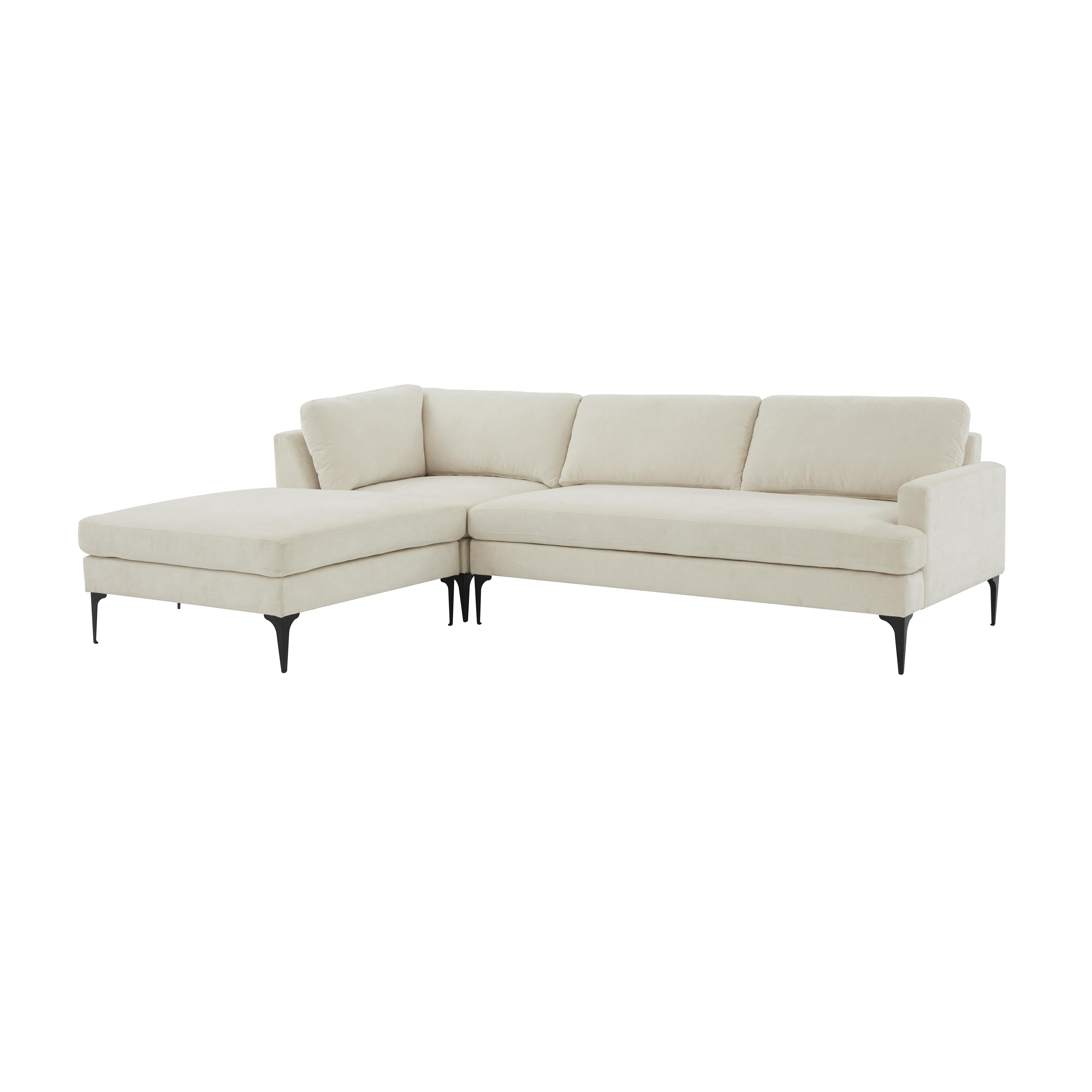 Tov Furniture Sectionals - Serena Cream Velvet LAF Chaise Sectional with Black Legs