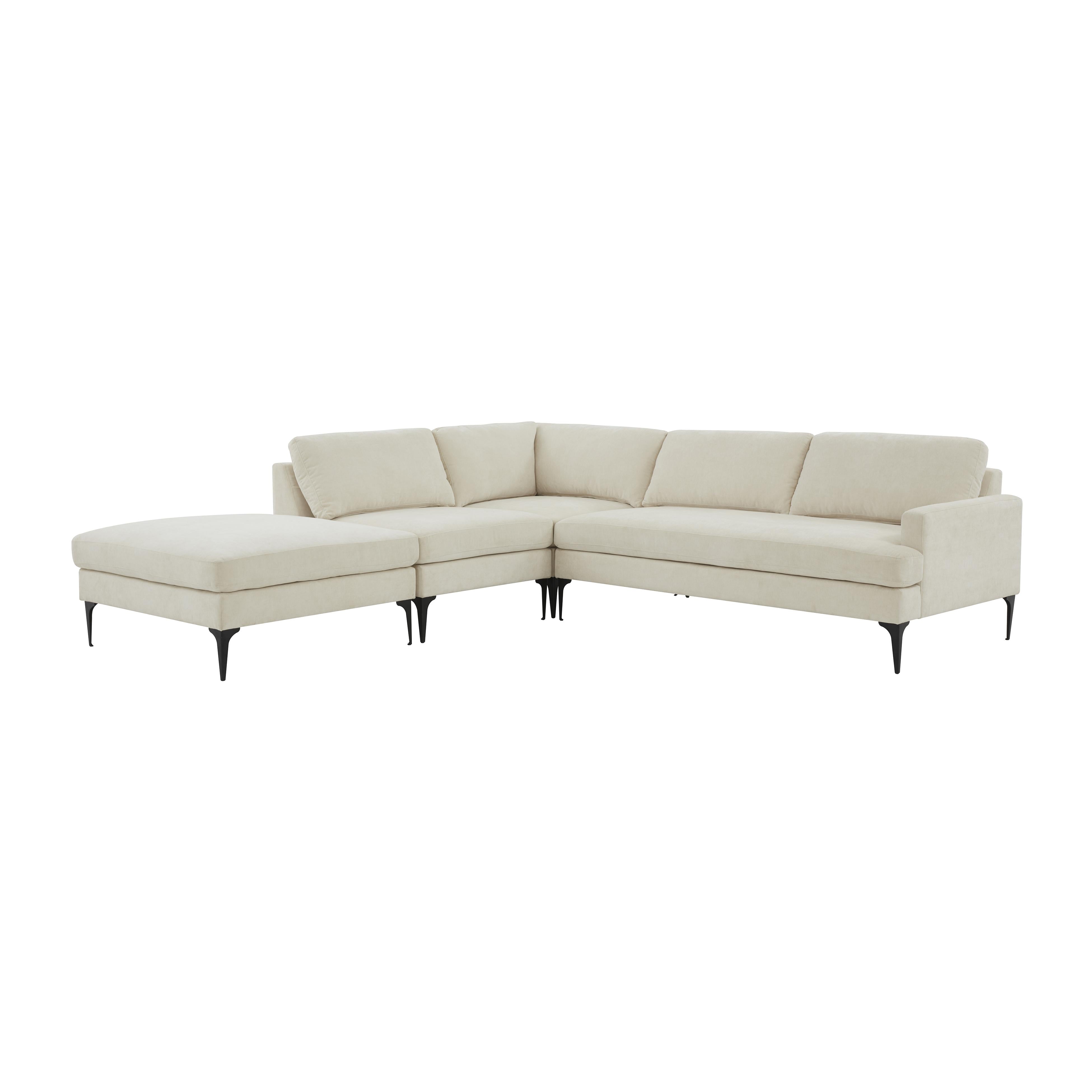 Tov Furniture Sectionals - Serena Cream Velvet Large LAF Chaise Sectional with Black Legs