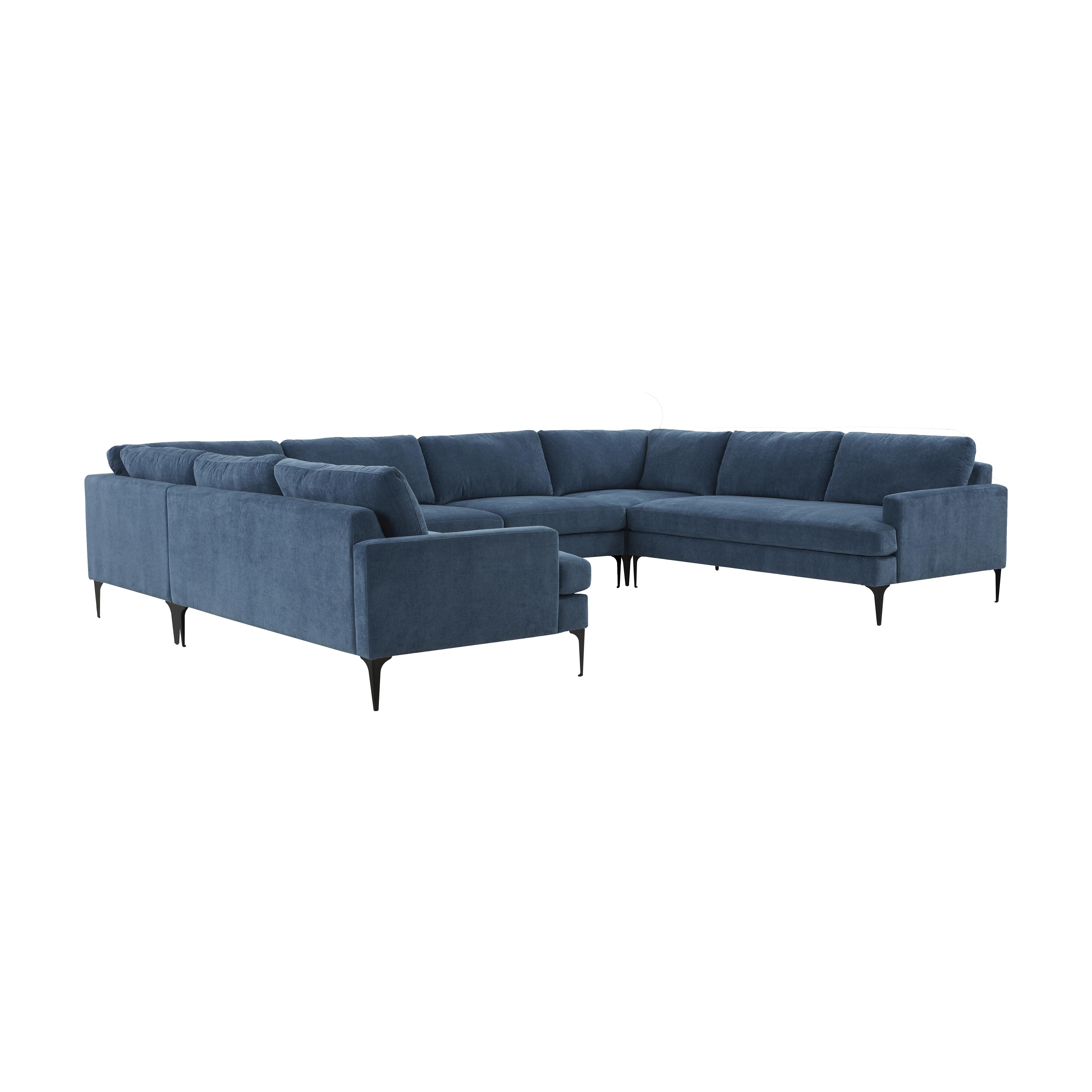 Tov Furniture Sectionals - Serena Blue Velvet U-Sectional with Black Legs