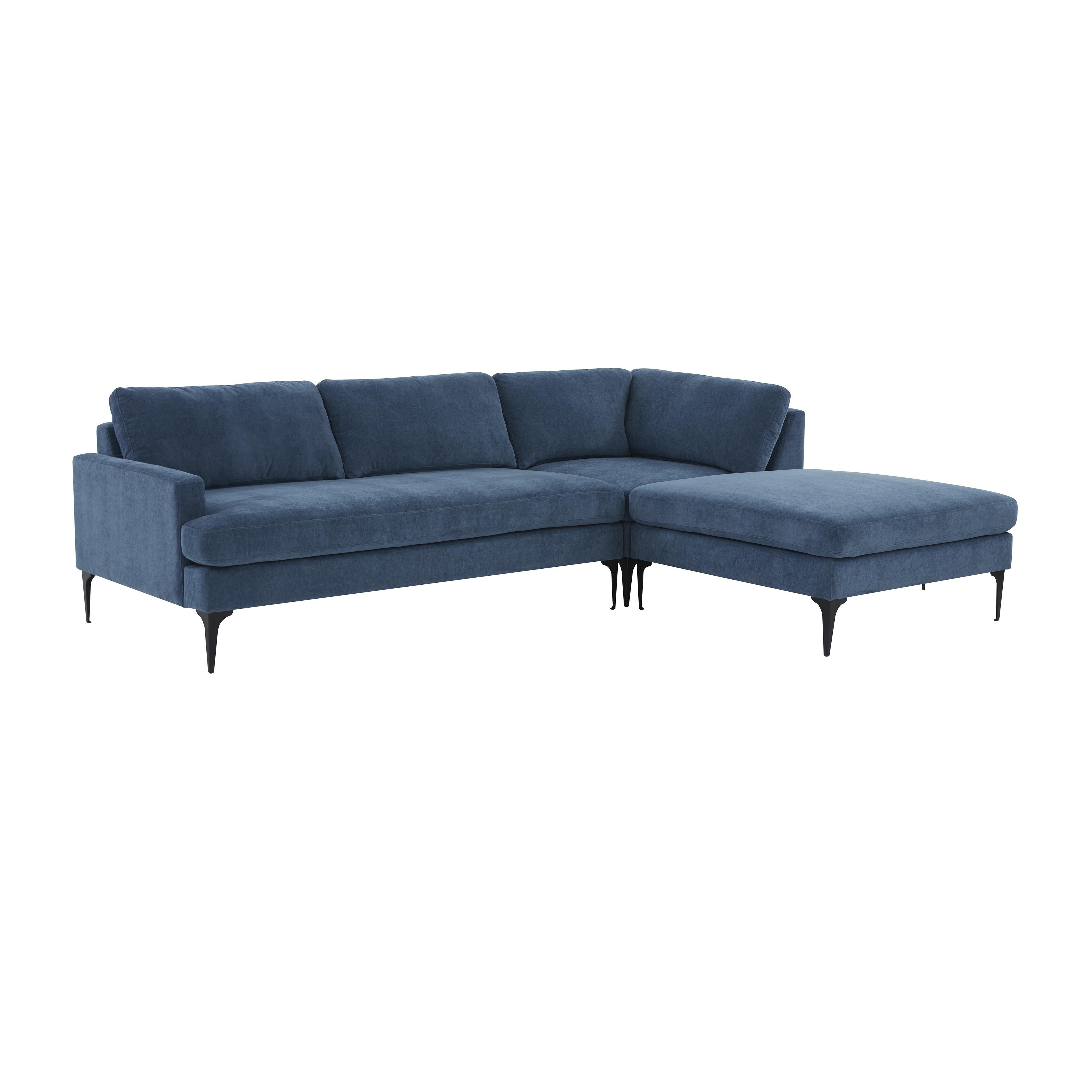 Tov Furniture Sectionals - Serena Blue Velvet RAF Chaise Sectional with Black Legs