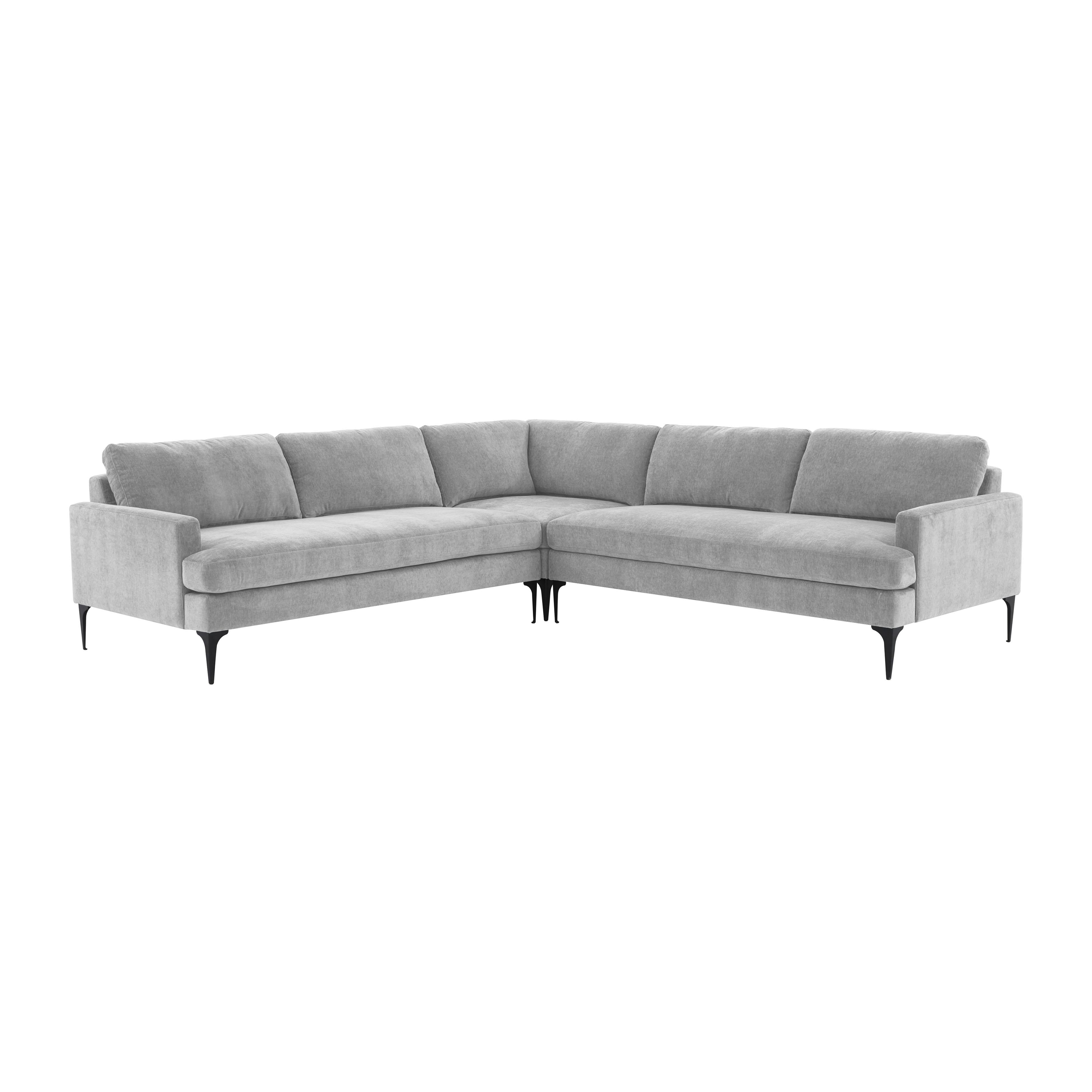 Tov Furniture Sectionals - Serena Gray Velvet L-Sectional with Black Legs