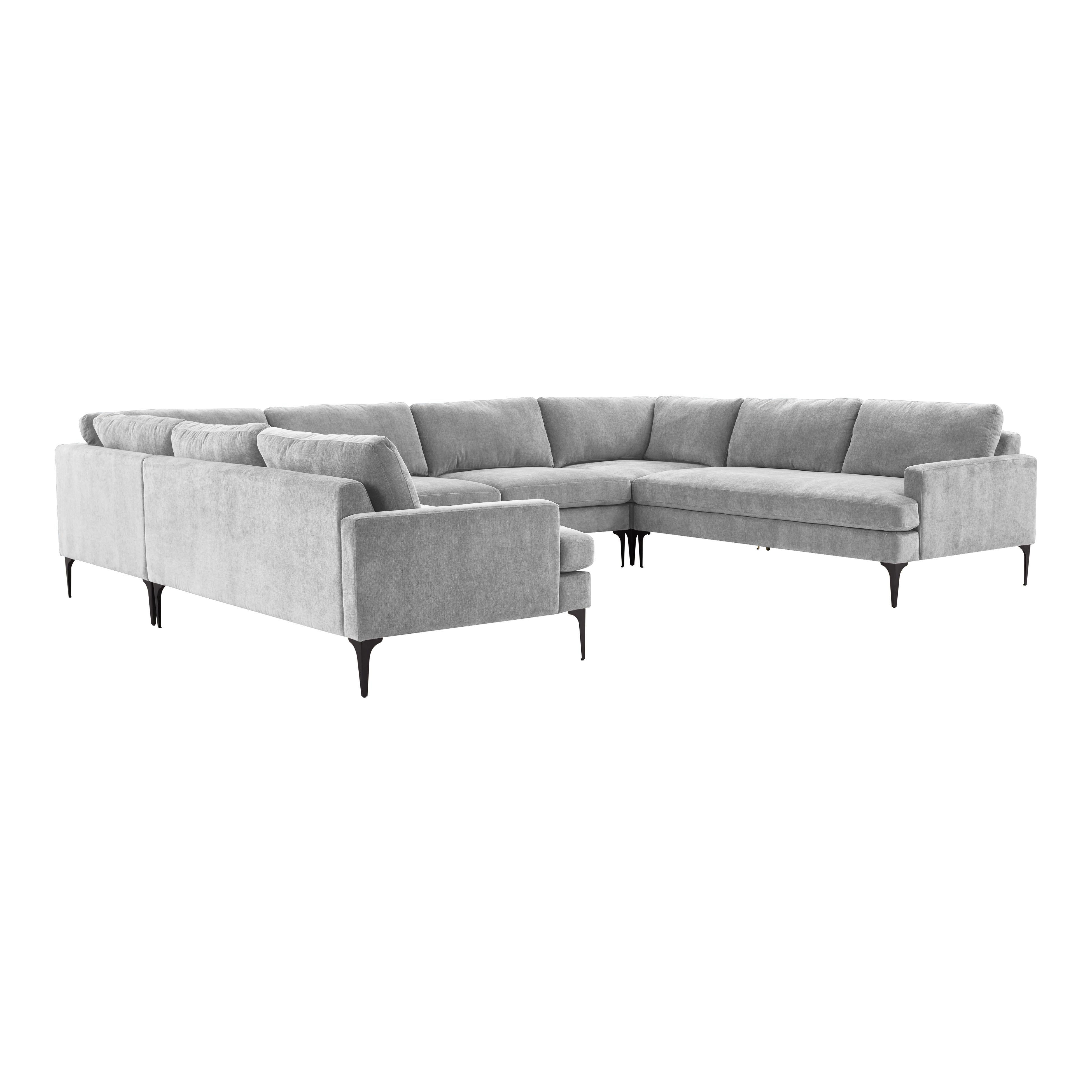 Tov Furniture Sectionals - Serena Gray Velvet U-Sectional with Black Legs