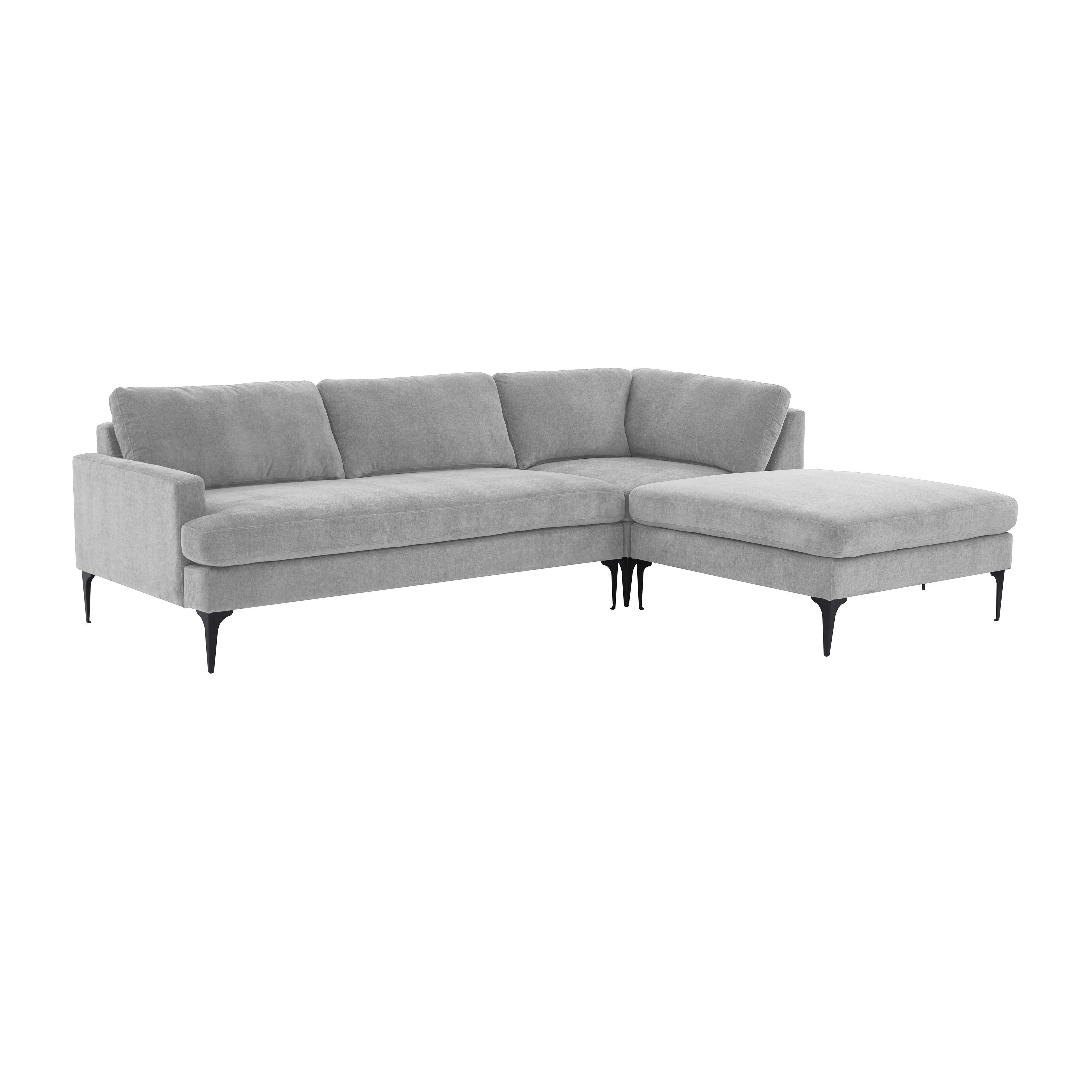Tov Furniture Sectionals - Serena Gray Velvet RAF Chaise Sectional with Black Legs
