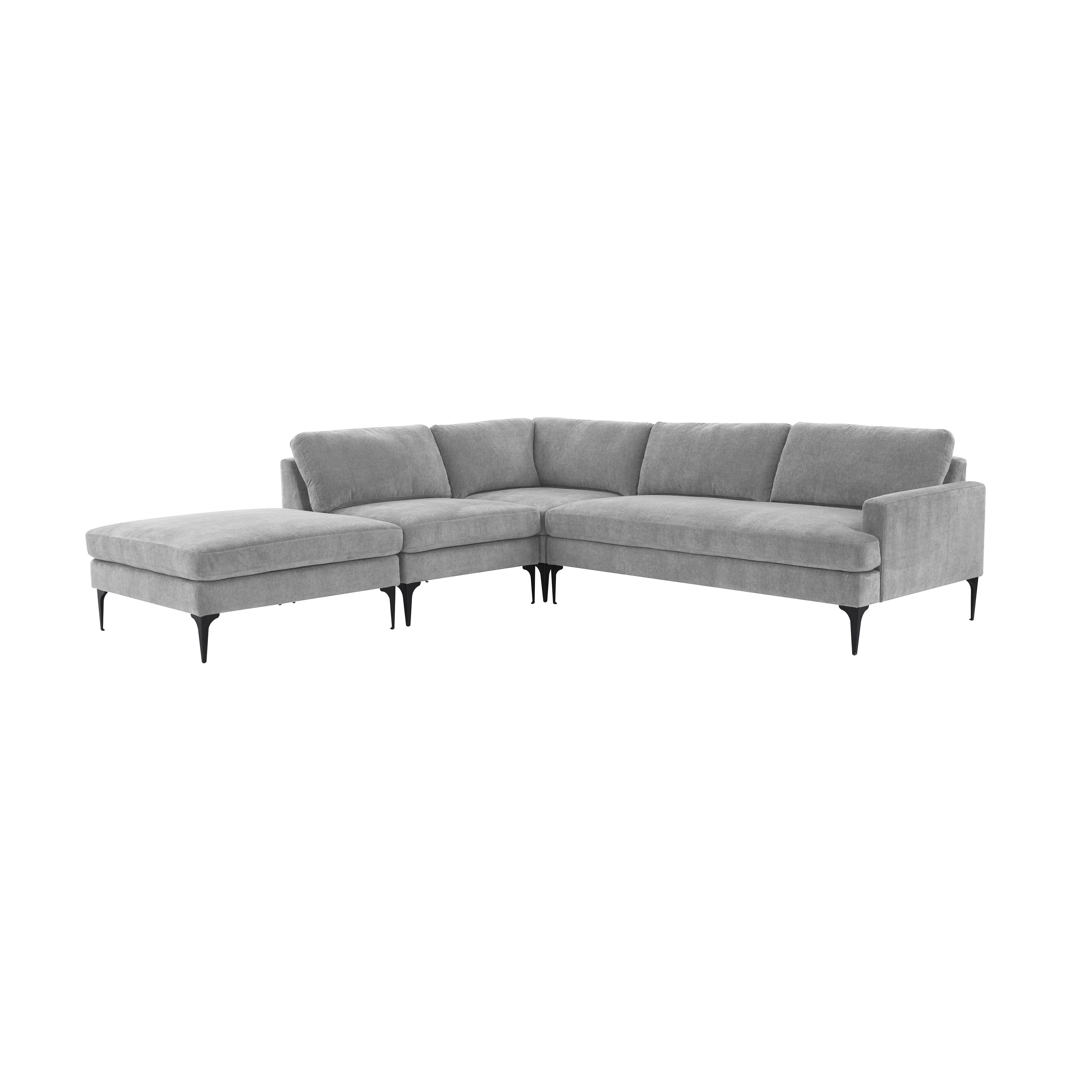 Tov Furniture Sectionals - Serena Gray Velvet Large LAF Chaise Sectional with Black Legs