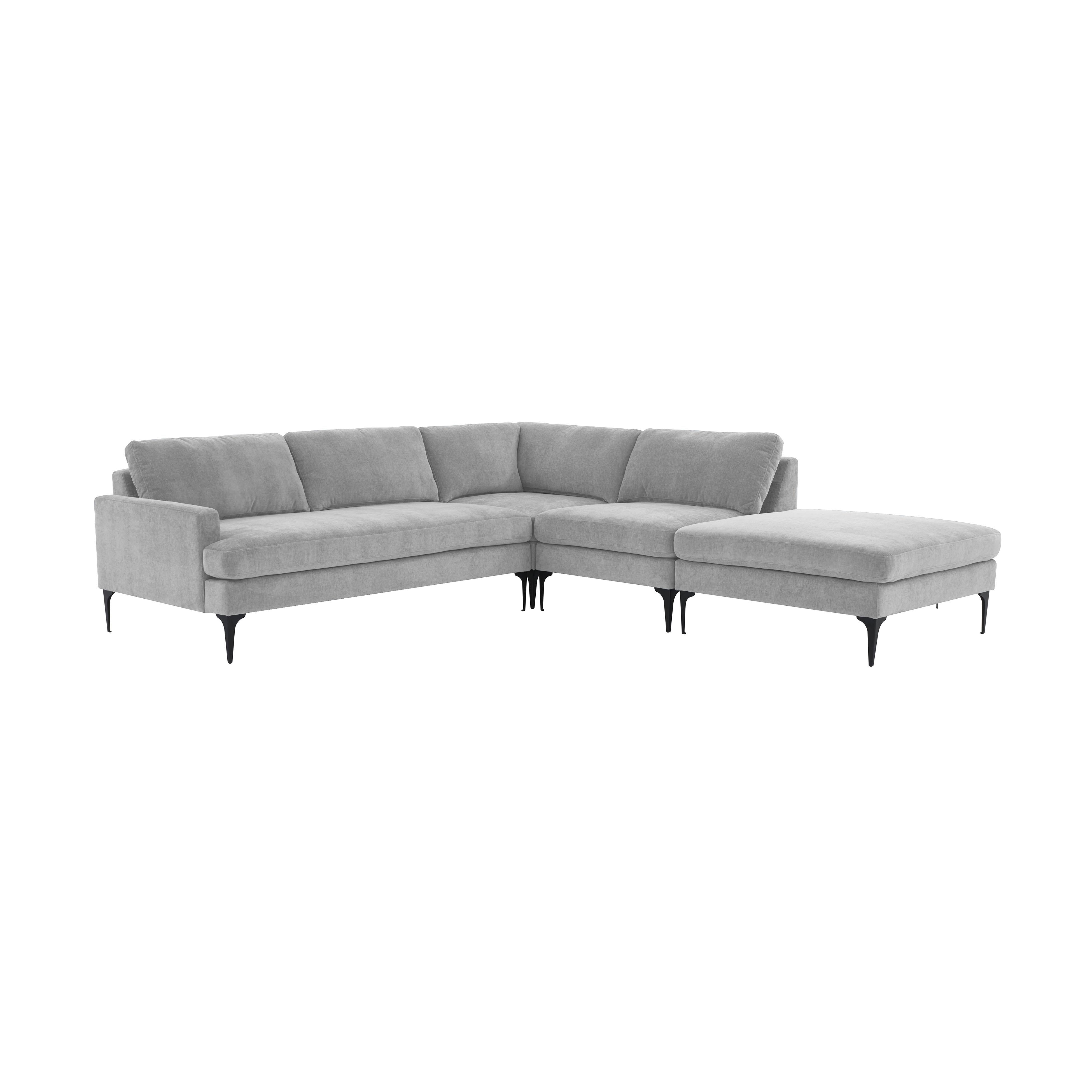 Tov Furniture Sectionals - Serena Gray Velvet Large RAF Chaise Sectional with Black Legs
