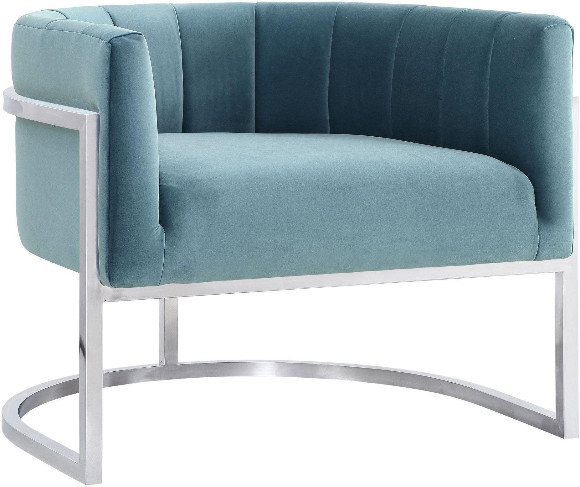 Tov Furniture Accent Chairs - Magnolia Sea Blue Chair with Silver Base
