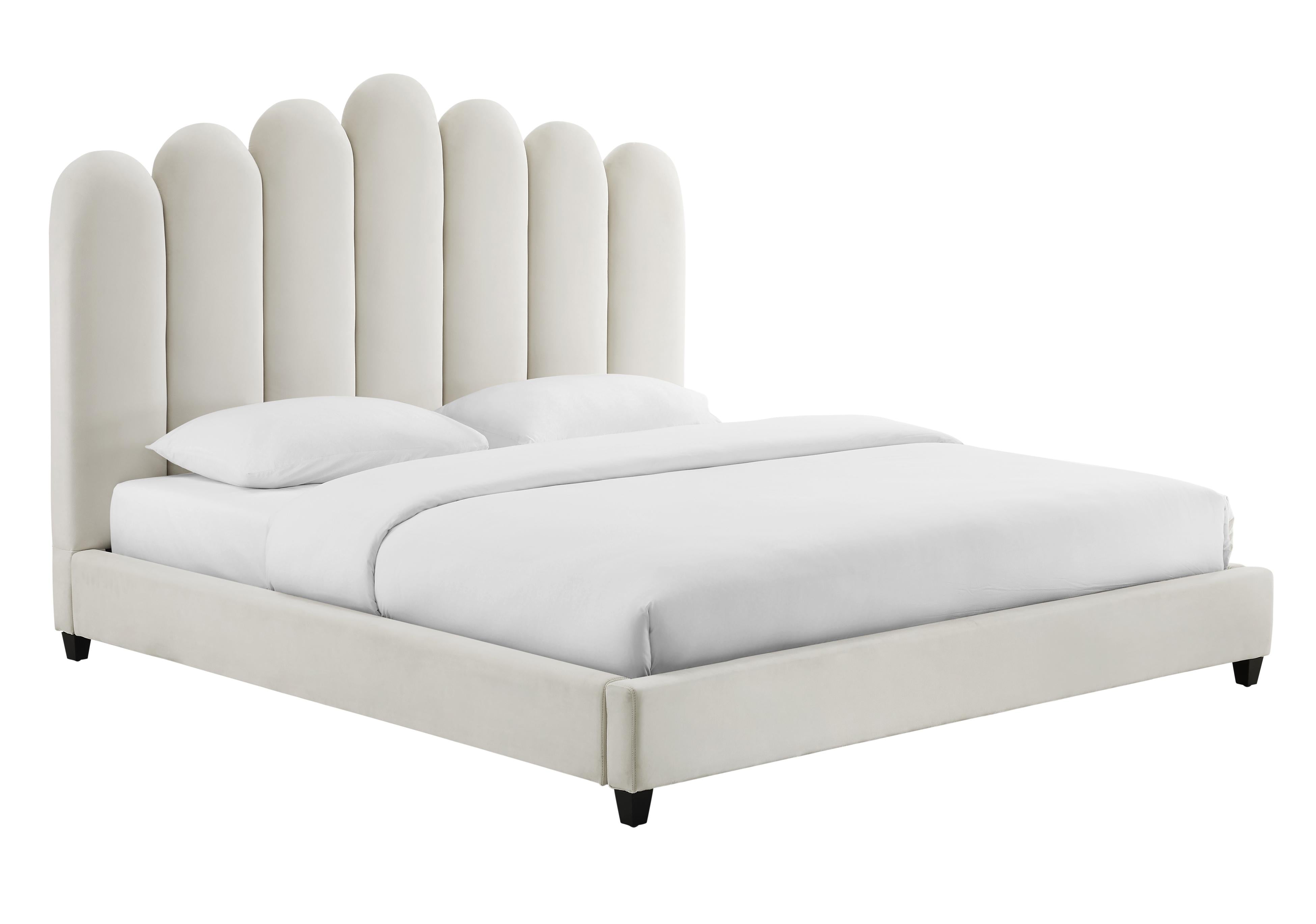 Tov Furniture Beds - Celine Cream Velvet Bed in Queen