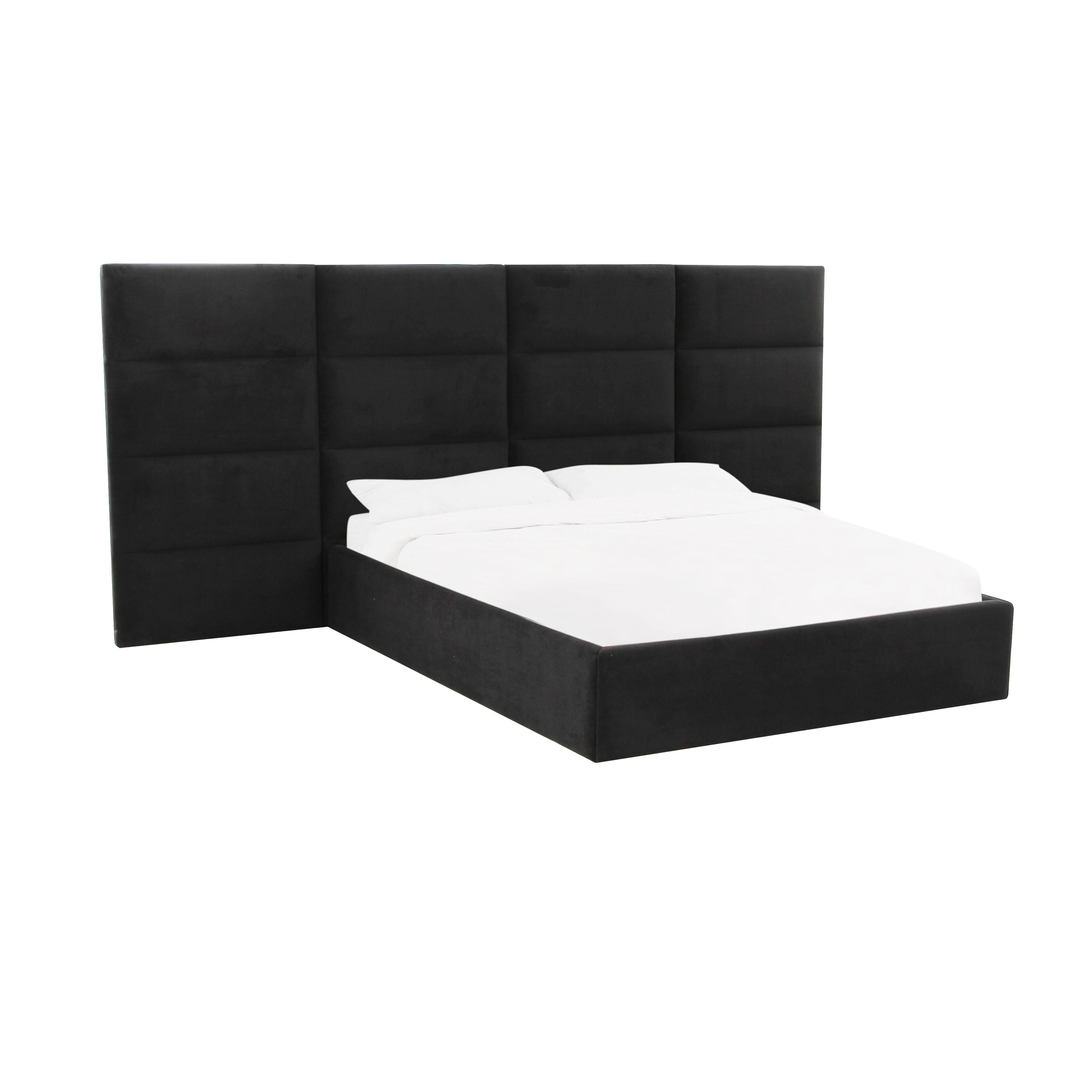 Tov Furniture Beds - Eliana Black Velvet King Bed with Wings