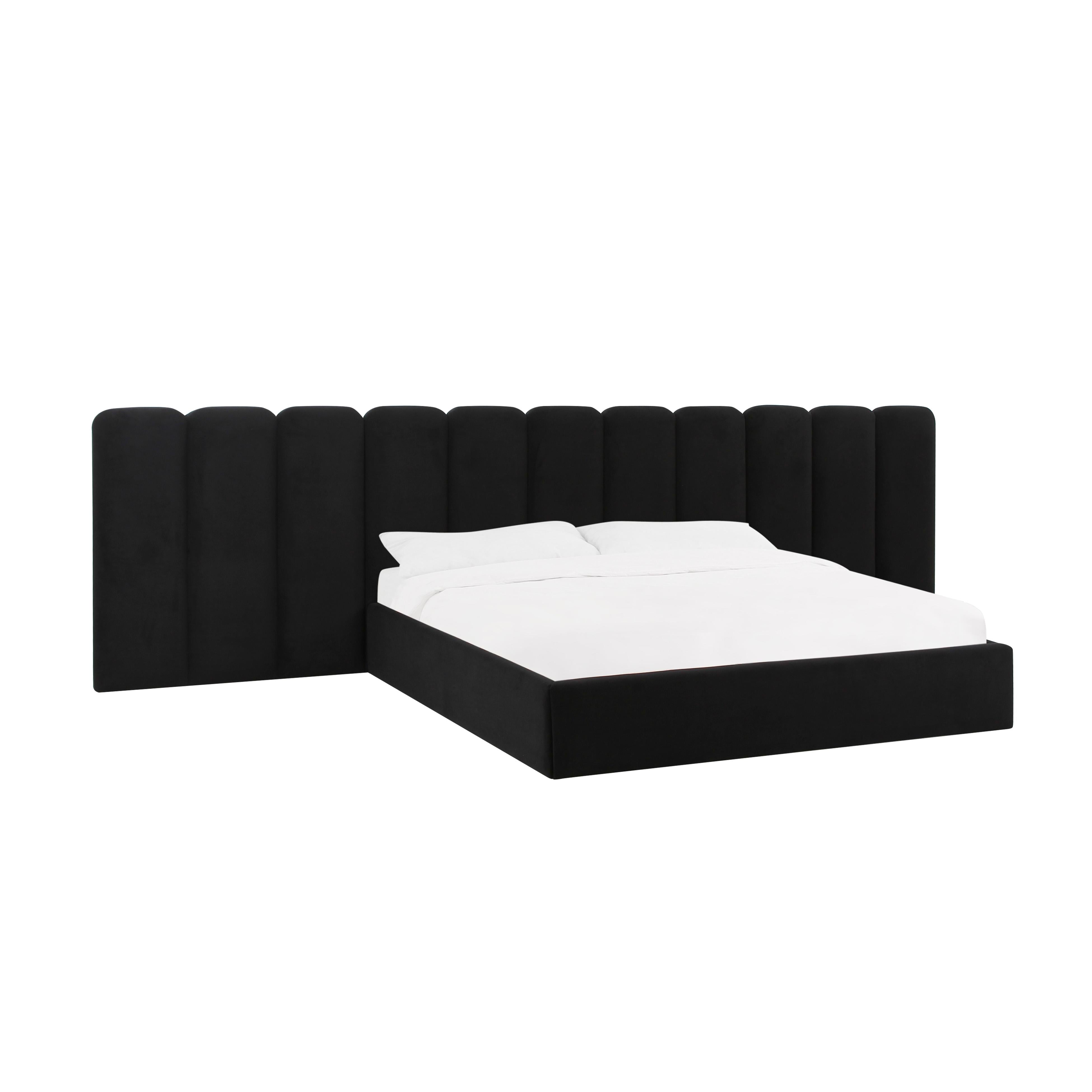 Tov Furniture Beds - Palani Black Velvet Queen Bed with Wings