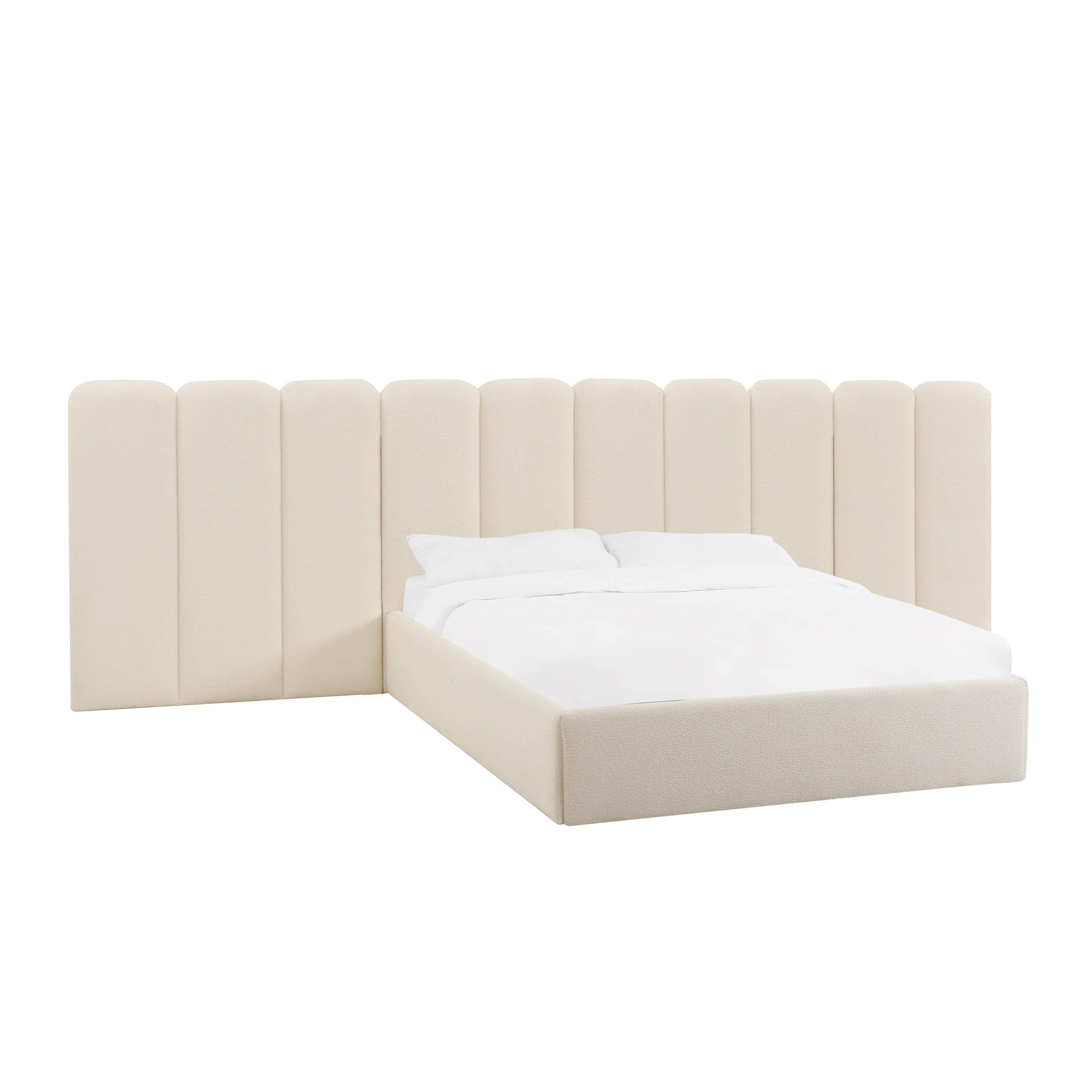 Tov Furniture Beds - Palani Cream Boucle King Bed with Wings