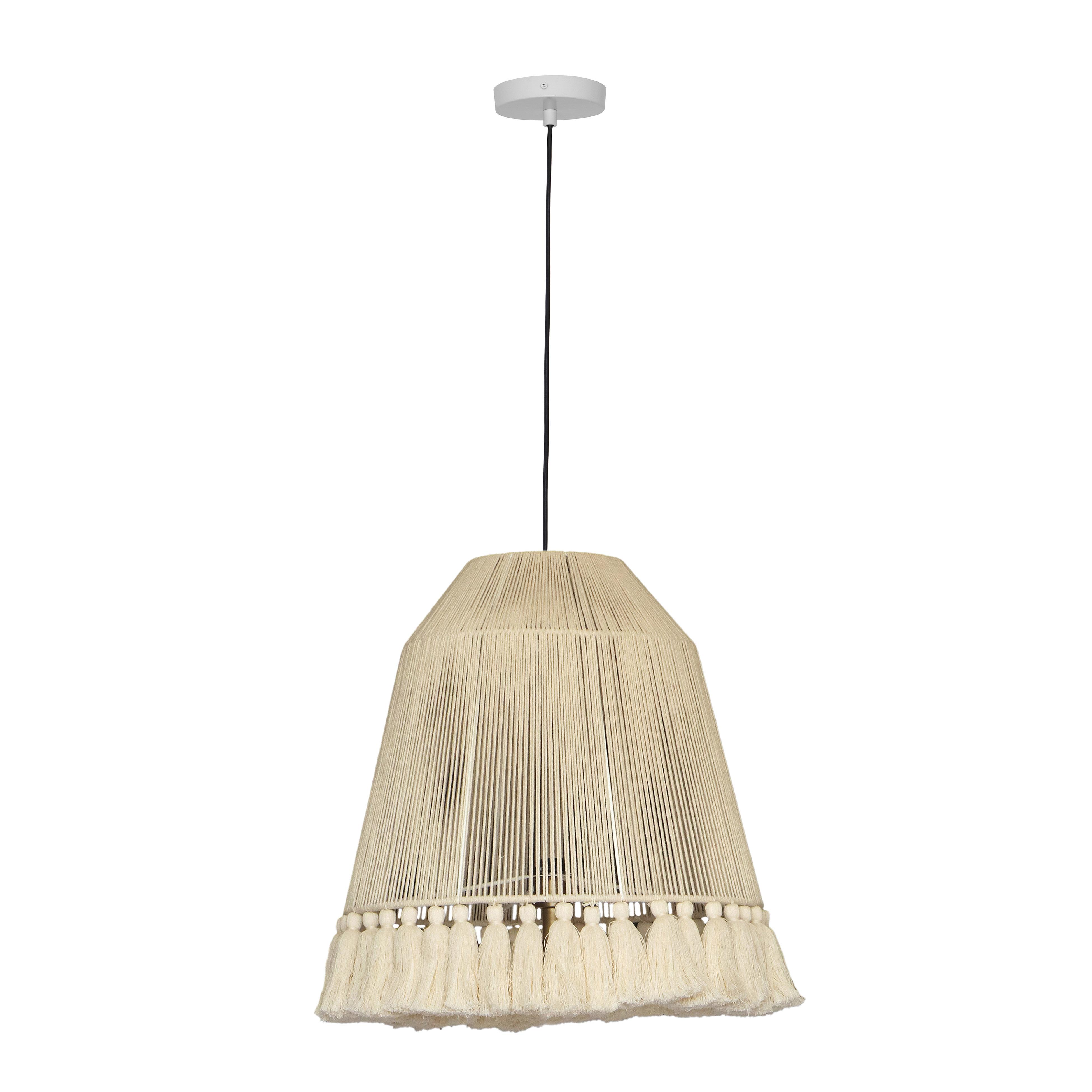 Tov Furniture Pendants - Helen White Cotton Tasseled Pendant Lamp