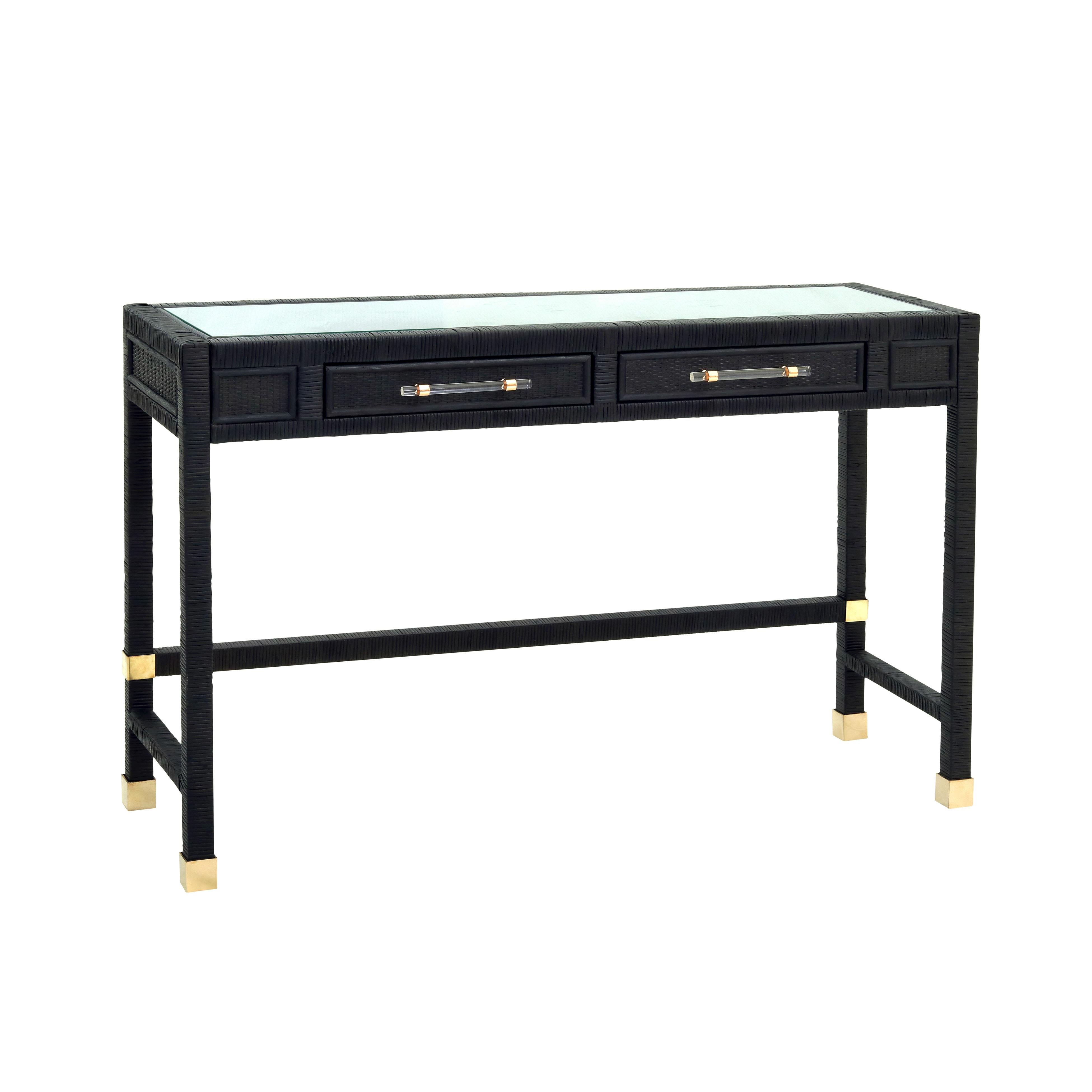 Tov Furniture Desks - Amara Charcoal Rattan Desk