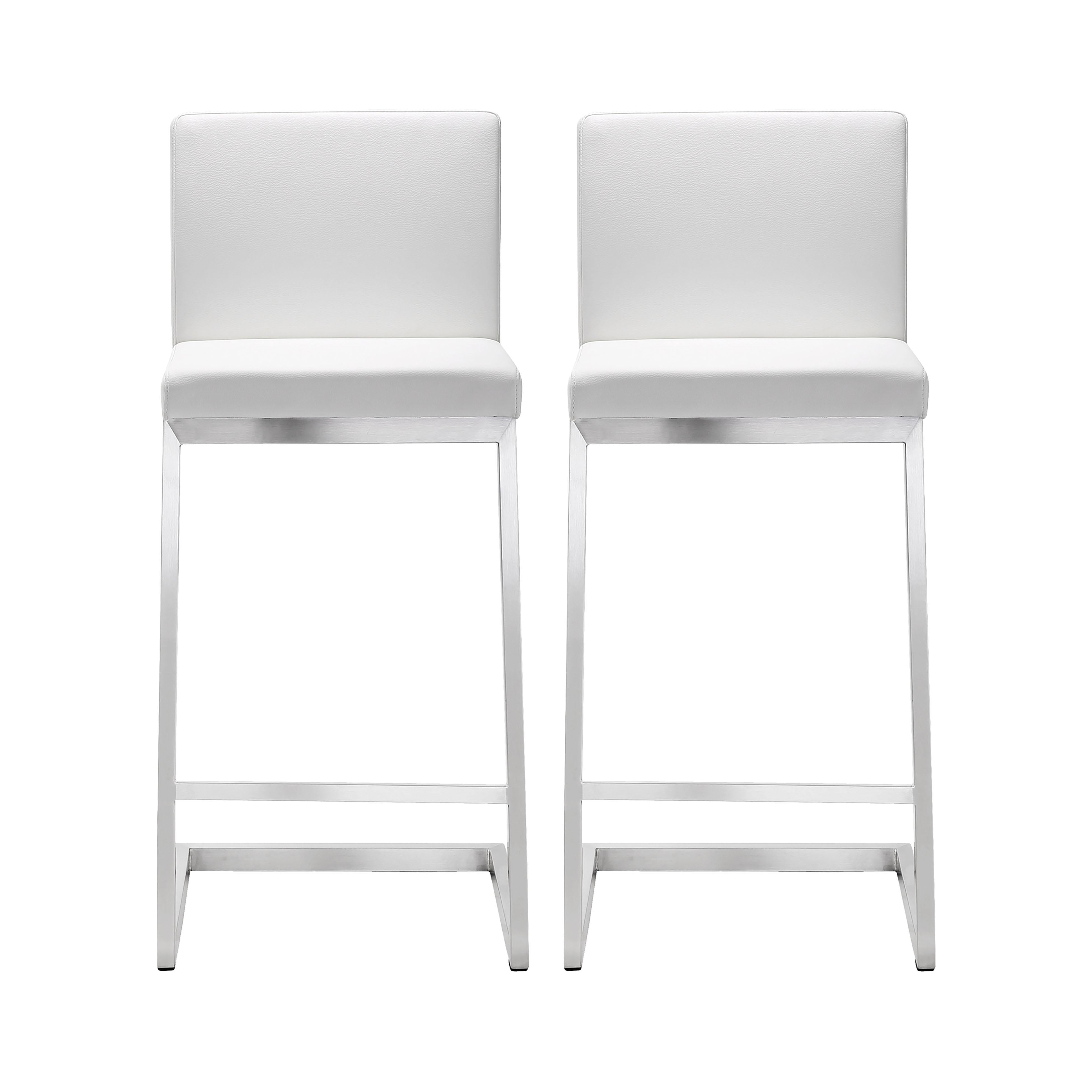 Tov Furniture Stools - Parma White Stainless Steel Counter Stool - Set of 2
