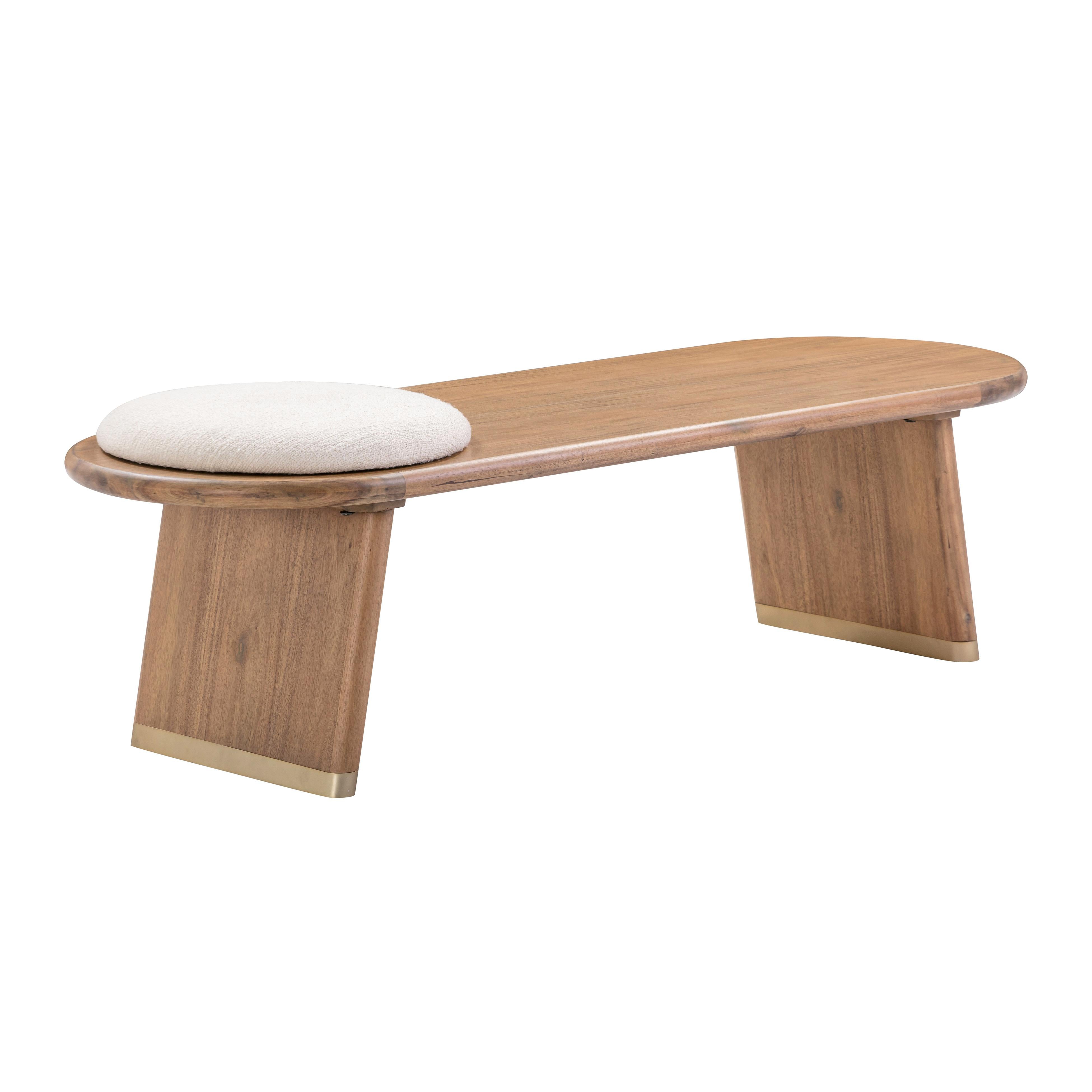 Tov Furniture Benches - Samantha Cognac Acacia Bench with Boucle Seat