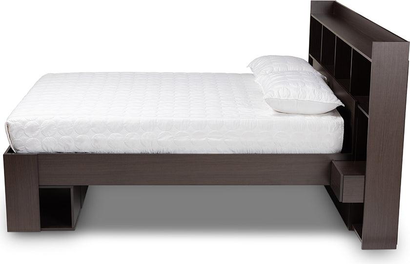 Wholesale Interiors Beds - Dexton Modern and Contemporary Dark Brown Wood Queen Size Platform Storage Bed