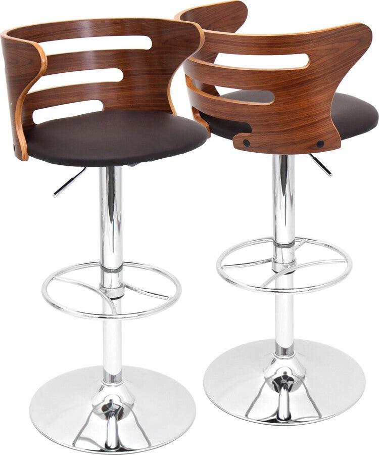 Lumisource Barstools - Cosi Adjustable Barstool With Swivel In Chrome, Walnut & Brown Faux Leather (Set of 2)