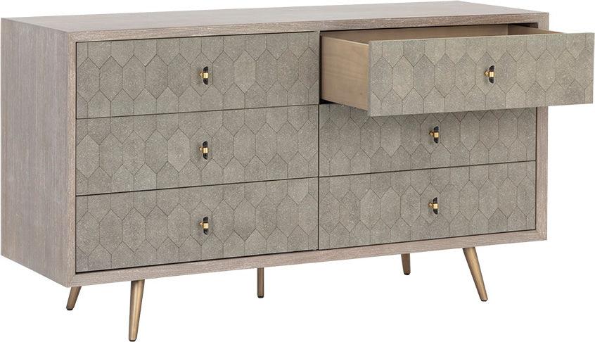 SUNPAN Dressers - Aniston Dresser - White Ceruse - Taupe Shagreen