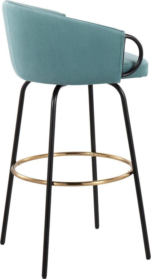 Lumisource Barstools - Claire /Glam Barstool In Black Metal & Light Blue Velvet With Gold Metal Footrest (Set of 2)
