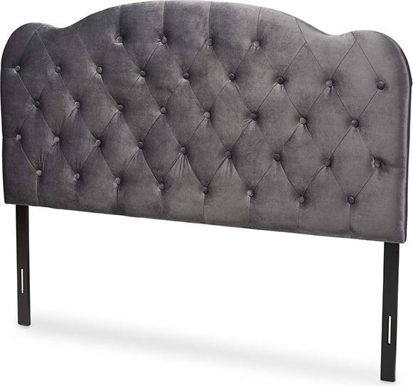 Wholesale Interiors Headboards - Clovis Modern and Contemporary Grey Velvet Fabric Upholstered Queen Size Headboard