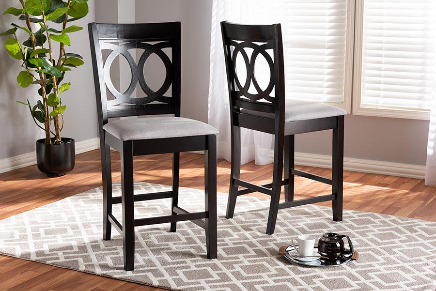 Wholesale Interiors Barstools - Lenoir Gray Fabric Upholstered Espresso Brown Finished Wood Counter Height Pub Chair Set Of 2